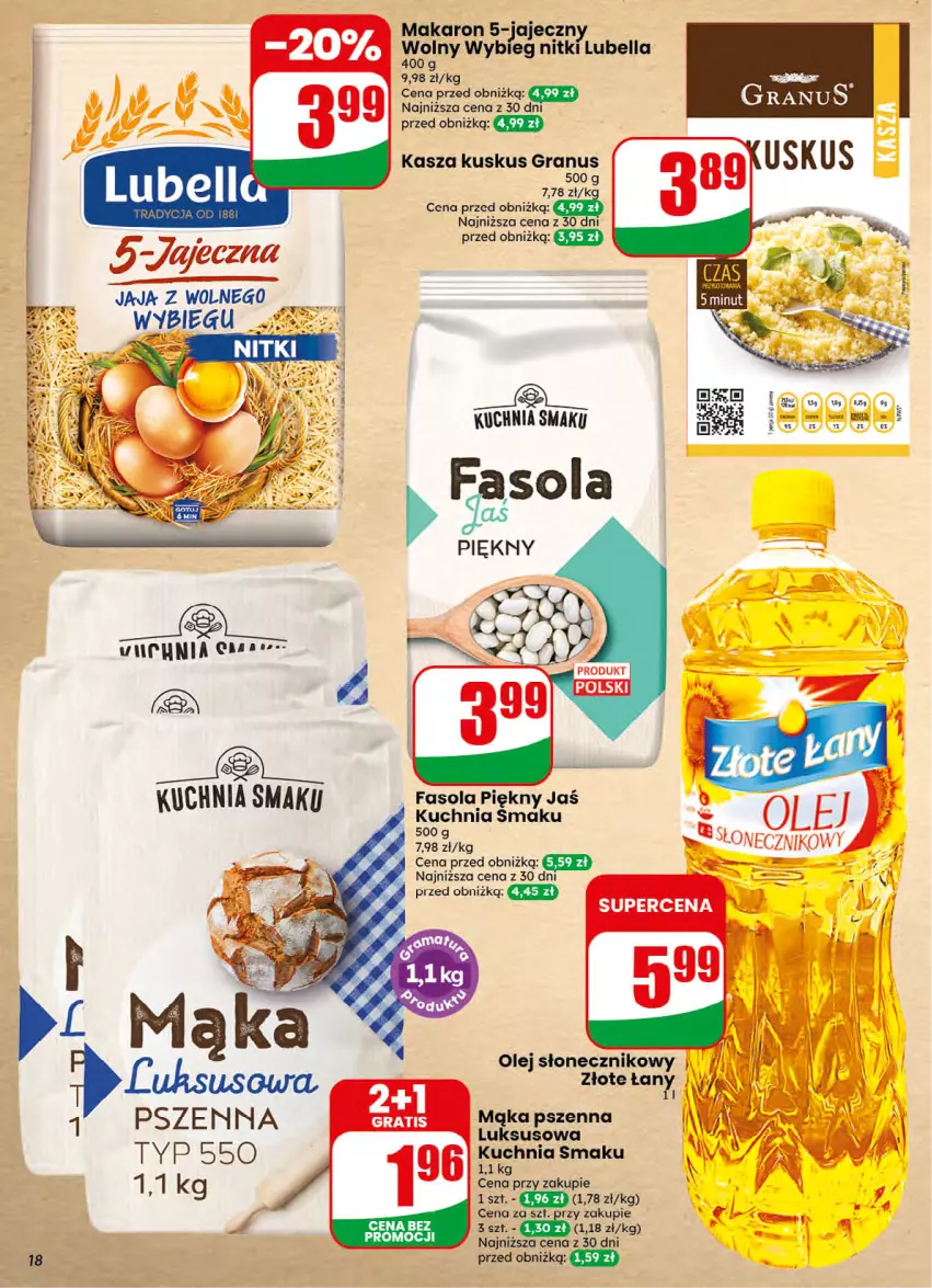 Gazetka promocyjna Dino - Gazetka 32 / 2026 - ważna 05.08 do 11.08.2026 - strona 18 - produkty: Bell, Bella, Fa, Fasola, Gra, Jaja, Kasza, Kuchnia, Kuskus, Lubella, Mąka, Mąka pszenna, Makaron, Olej, Olej słonecznikowy