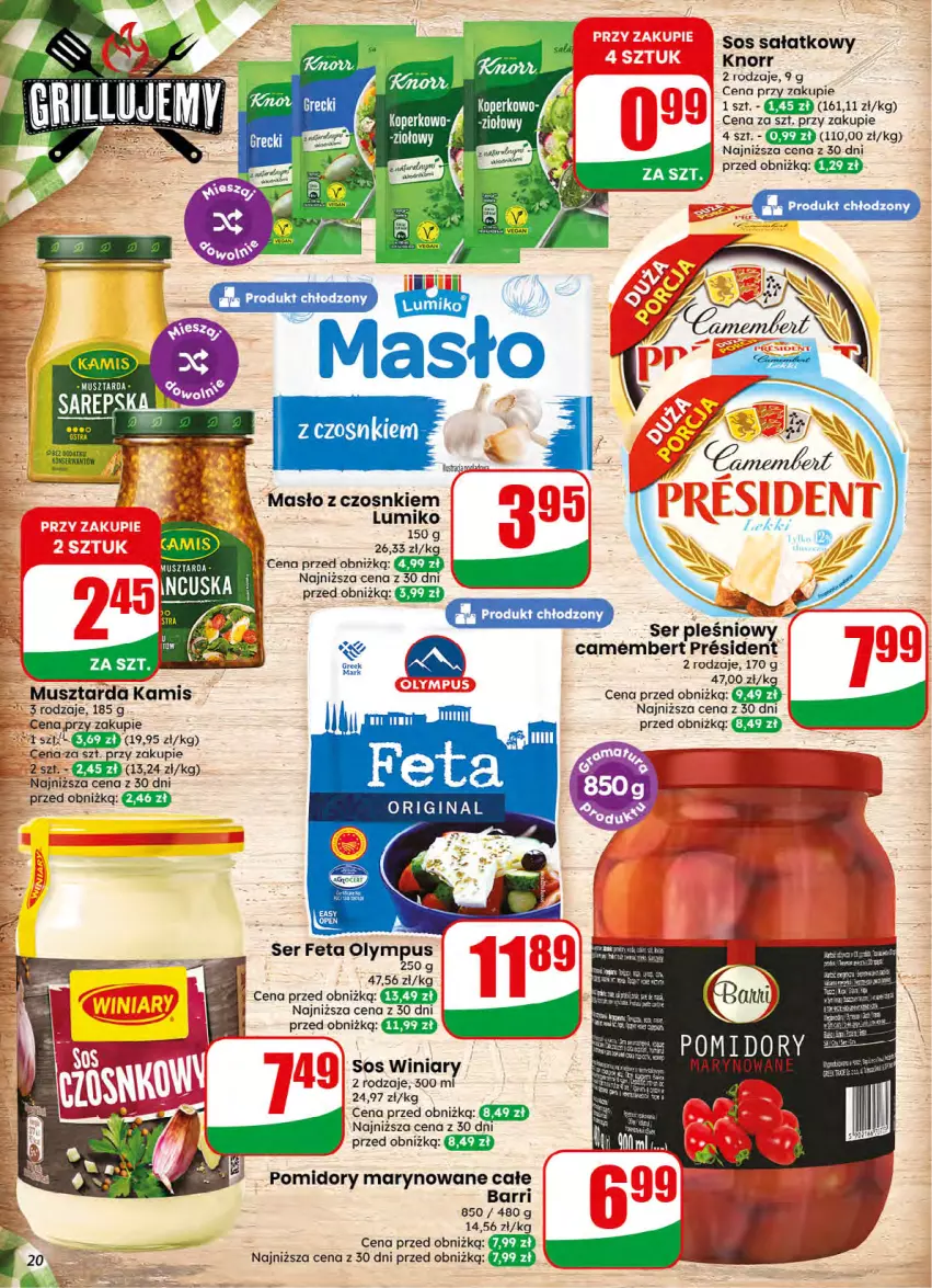 Gazetka promocyjna Dino - Gazetka 32 / 2026 - ważna 05.08 do 11.08.2026 - strona 20 - produkty: Camembert, Feta, Kamis, Knorr, Masło, Mus, Musztarda, Pomidory, Sałat, Ser, Ser pleśniowy, Sos, Winiary