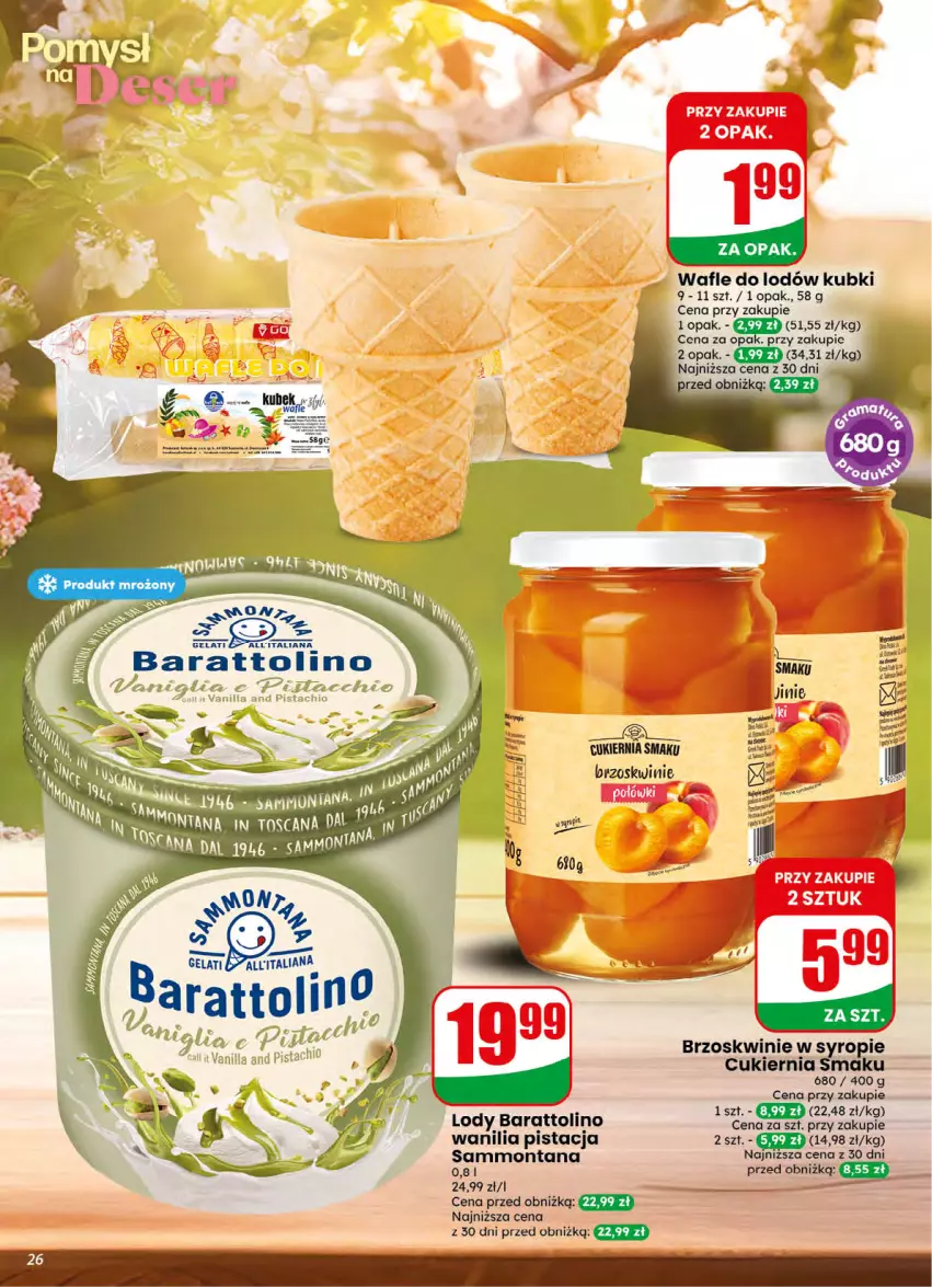 Gazetka promocyjna Dino - Gazetka 32 / 2026 - ważna 05.08 do 11.08.2026 - strona 26 - produkty: Brzoskwinie, Cukier, Lody, Syrop, Wafle, Wafle do lodów