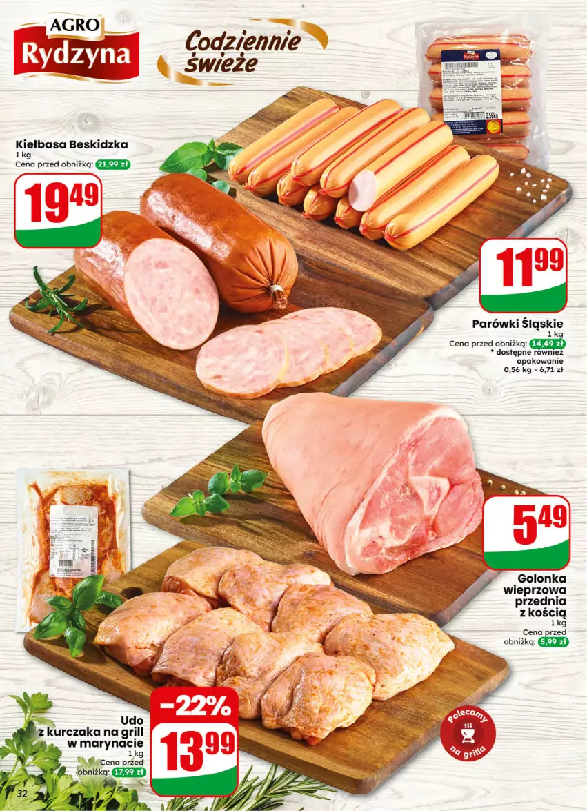 Gazetka promocyjna Dino - Gazetka 32 / 2026 - ważna 05.08 do 11.08.2026 - strona 32 - produkty: Golonka wieprzowa, Grill, Kiełbasa, Kurczak, Parówki, Udo z kurczaka