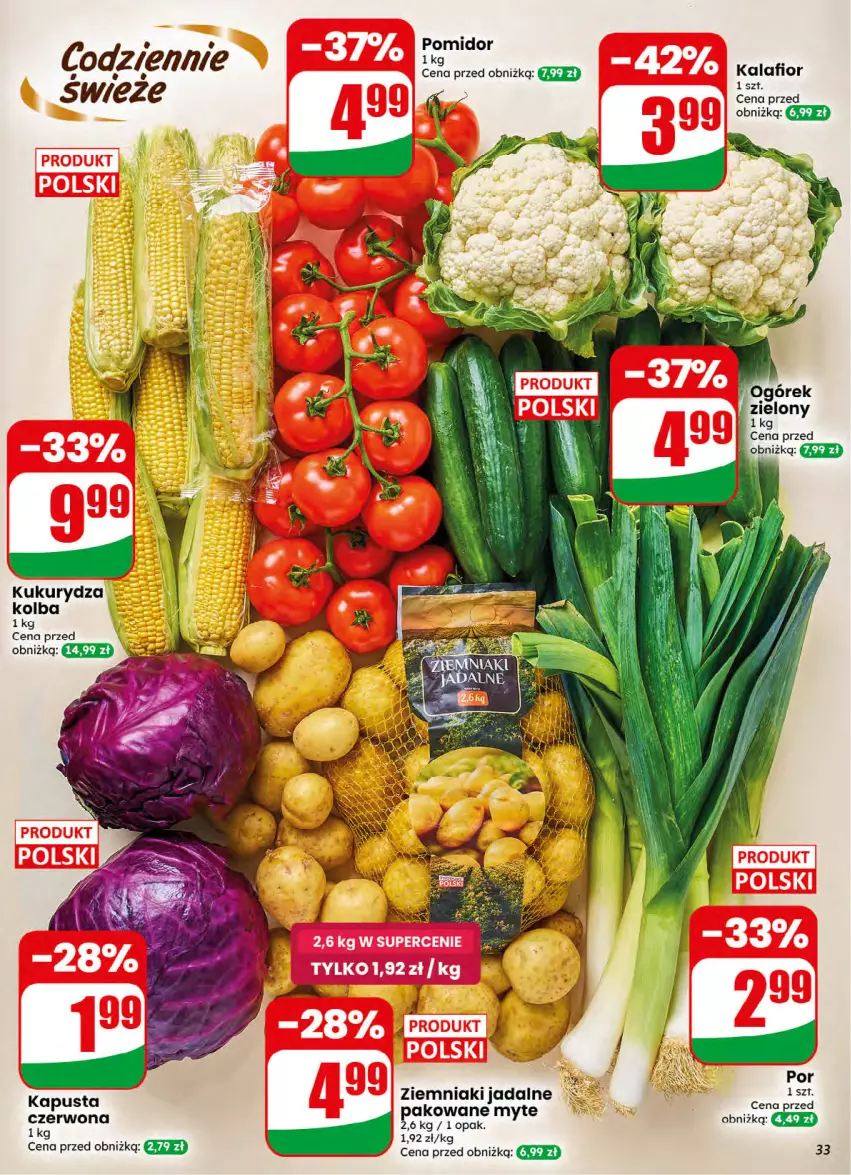 Gazetka promocyjna Dino - Gazetka 32 / 2026 - ważna 05.08 do 11.08.2026 - strona 33 - produkty: Kalafior, Ogórek, Por, Ziemniaki