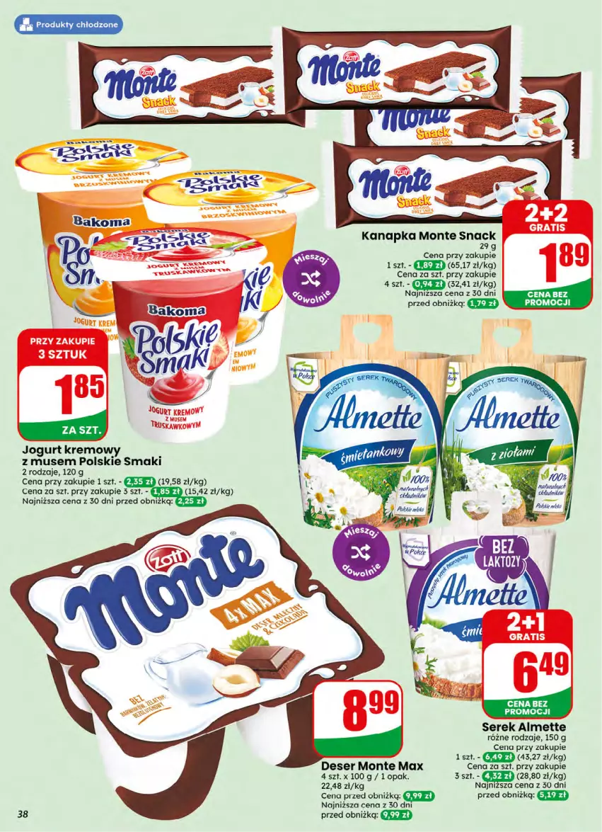 Gazetka promocyjna Dino - Gazetka 32 / 2026 - ważna 05.08 do 11.08.2026 - strona 38 - produkty: Almette, Deser, Jogurt, Monte, Mus, Ser, Serek