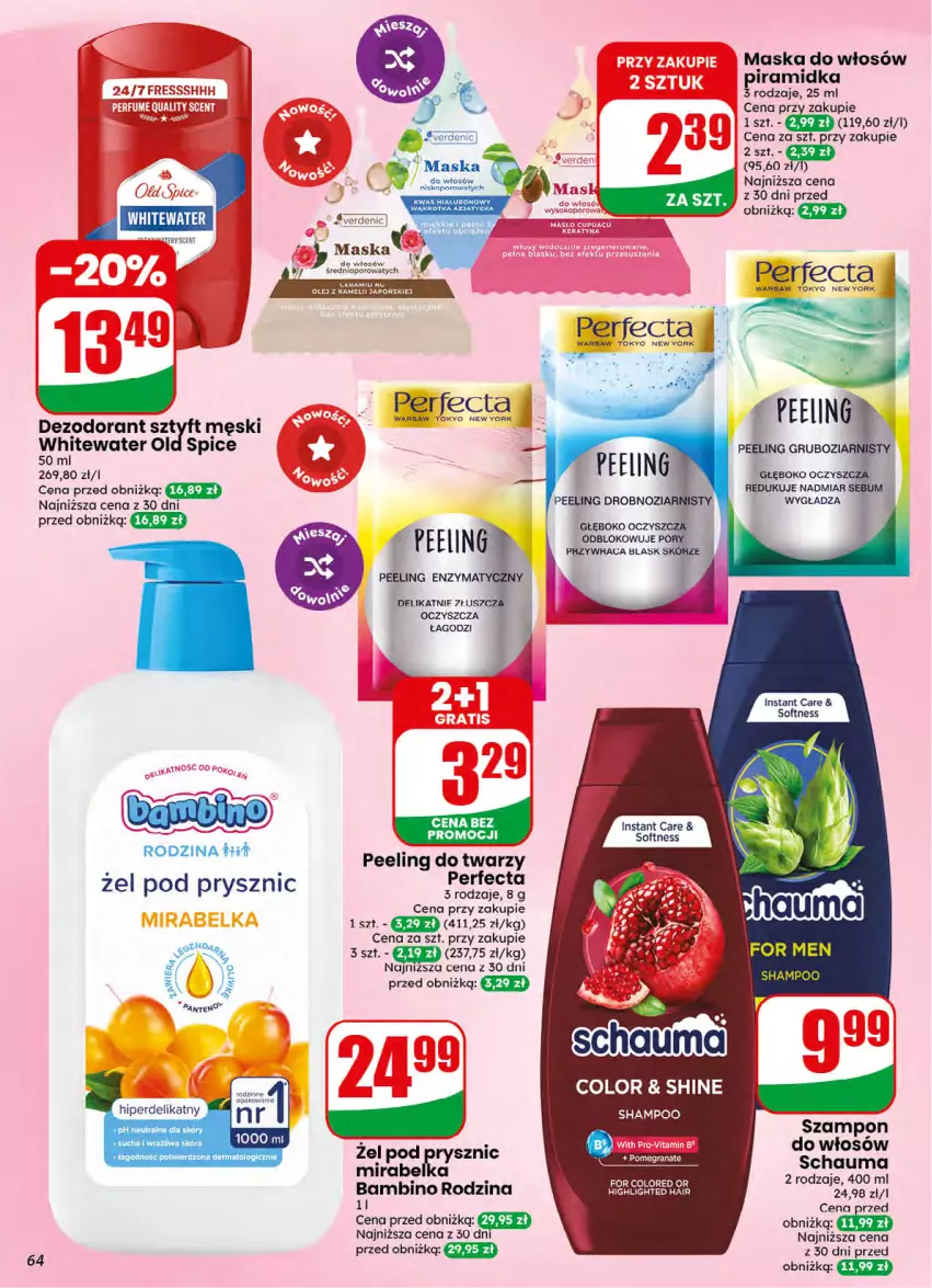 Gazetka promocyjna Dino - Gazetka 32 / 2026 - ważna 05.08 do 11.08.2026 - strona 64 - produkty: Dezodorant, Gra, Granat, Maska, Maska do włosów, Old Spice, Olej, Peeling, Perfecta, Por, Schauma, Ser, Szampon