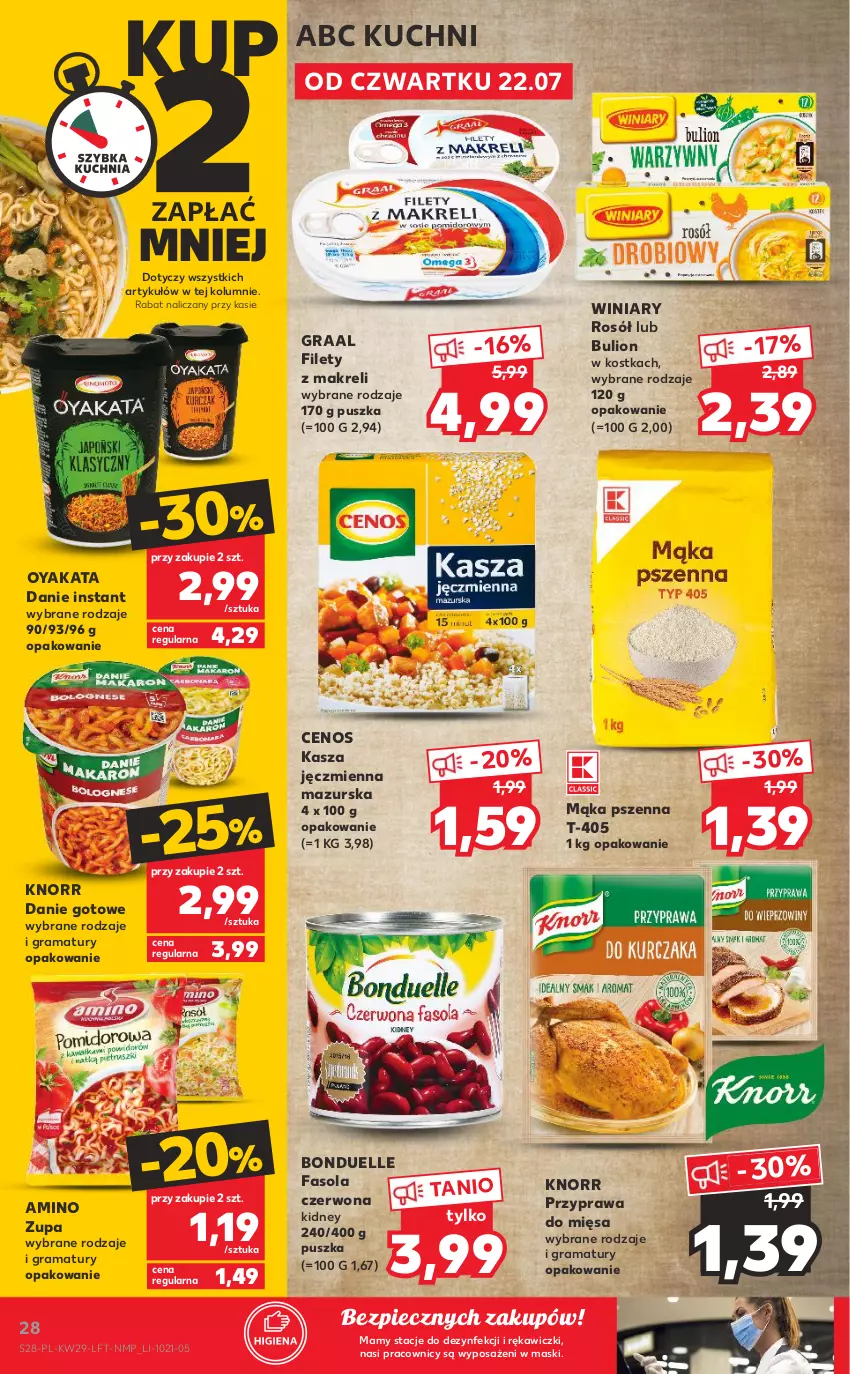 Gazetka promocyjna Kaufland - OFERTA TYGODNIA - ważna 22.07 do 28.07.2021 - strona 28 - produkty: Bonduelle, Bulion, Cenos, Danie gotowe, Fa, Fasola, Gra, Graal, Kasza, Kasza jęczmienna, Knorr, Lion, Mąka, Mąka pszenna, Piec, Rama, Rosół, Winiary, Zupa