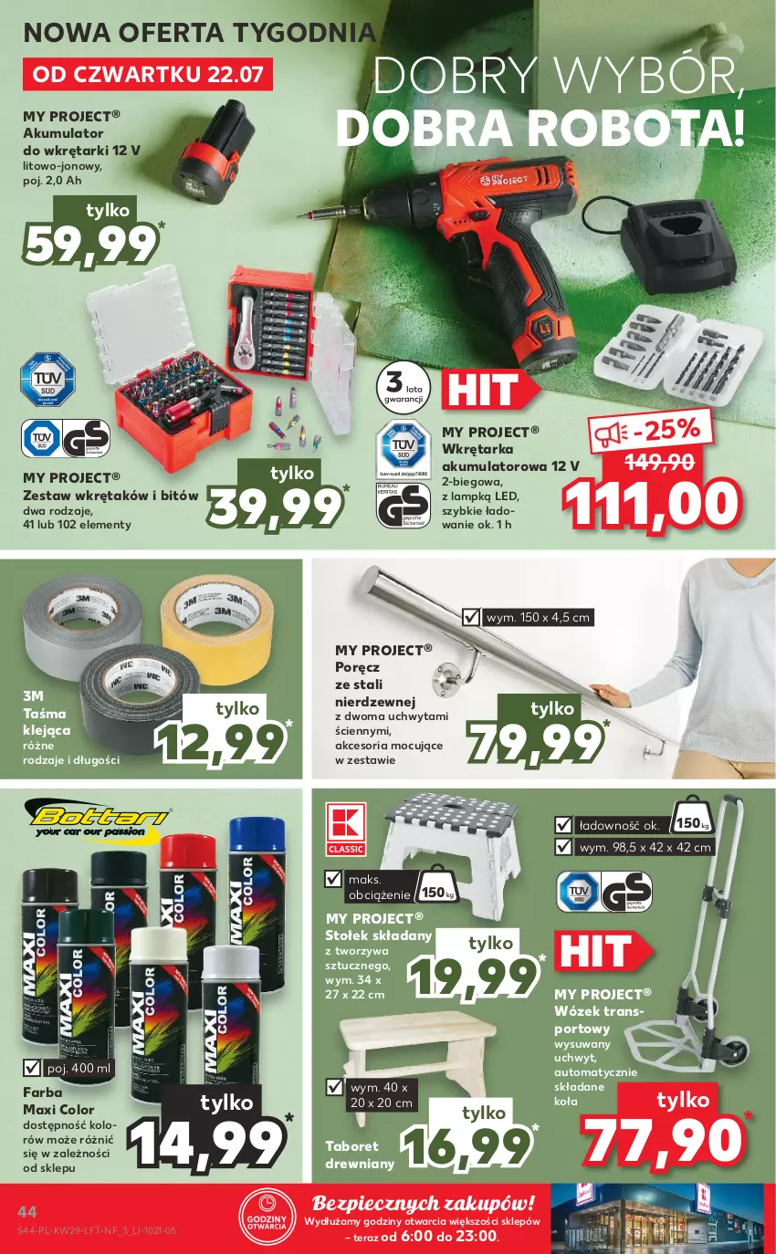 Gazetka promocyjna Kaufland - OFERTA TYGODNIA - ważna 22.07 do 28.07.2021 - strona 44 - produkty: Akumulator, Fa, Klej, Piec, Por, Robot, Sport, Stołek, Taboret, Tarka, Tera, Tran, Wkręt, Wkrętarka, Wózek, Wózek transportowy, Zestaw wkrętaków