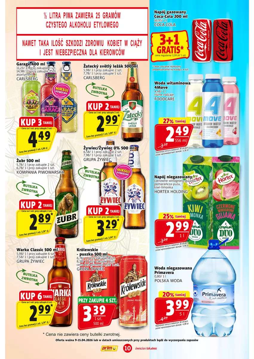 Gazetka promocyjna Prim Market - ważna 09.04 do 15.04.2026 - strona 10 - produkty: Carlsberg, Coca-Cola, Gra, Limonka, Napój, Napój gazowany, Napój niegazowany, Piec, Piwa, Piwo, Prima, Primavera, Wino, Woda, Woda niegazowana