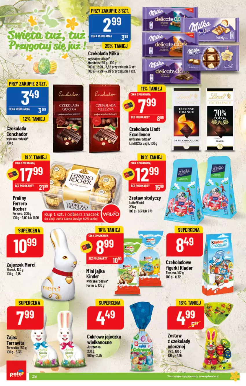 Gazetka promocyjna PoloMarket - Gazetka pomocyjna - ważna 06.04 do 12.04.2022 - strona 24 - produkty: Czekolada, Ferrero, Jutrzenka, Kinder, Lindt, Lody, Merci, Milka, Praliny, Tera