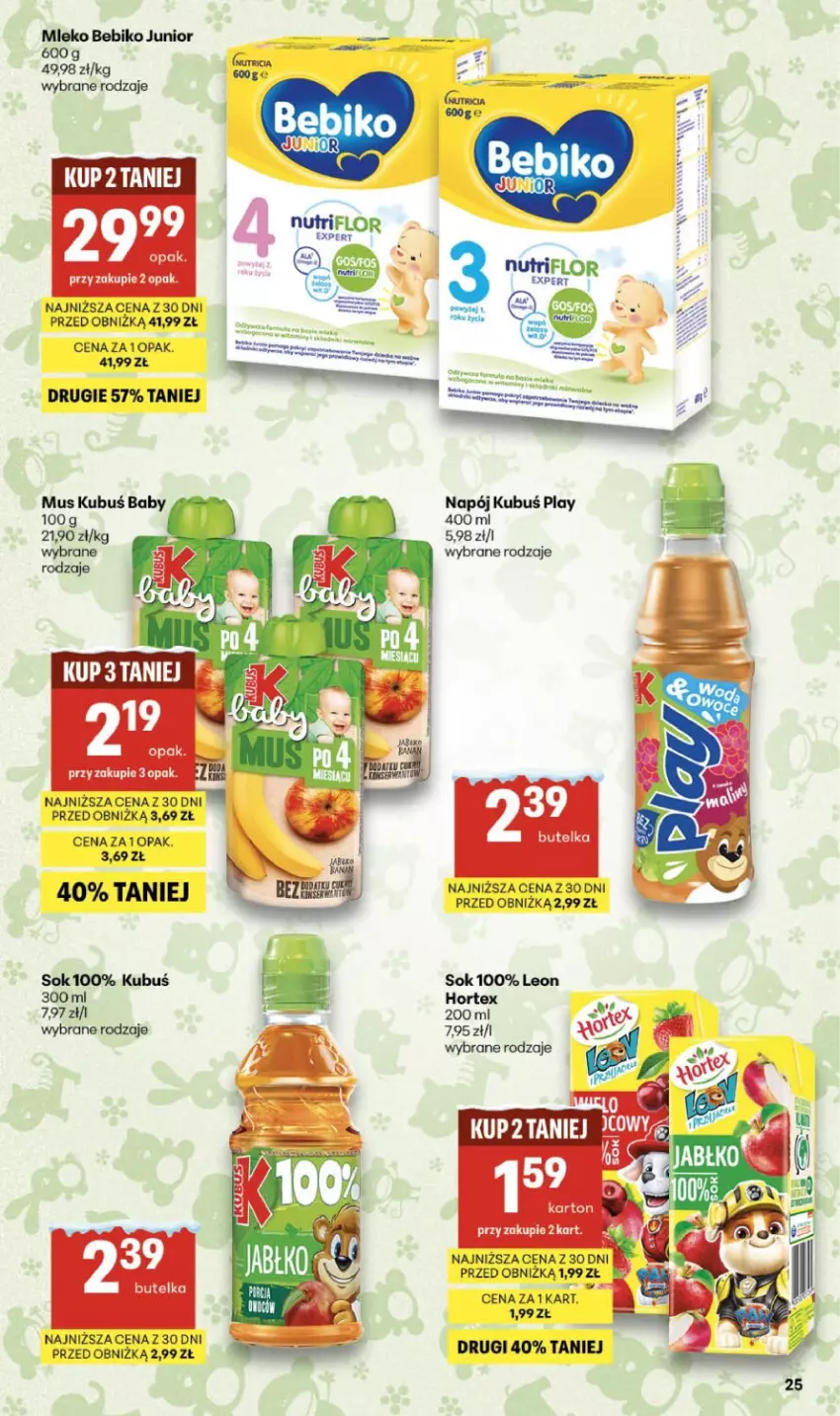 Gazetka promocyjna Delikatesy Centrum - Franczyza DC05 Czwartek - ważna 29.01 do 04.02.2026 - strona 25 - produkty: Bebiko, Hortex, Kubuś, Leon, Mleko, Mus, Sok
