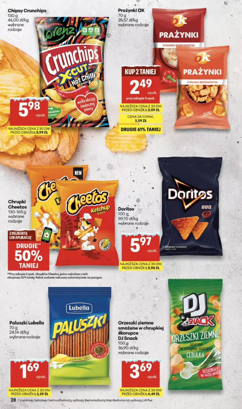 Gazetka promocyjna Delikatesy Centrum - Franczyza DC05 Czwartek - ważna 29.01 do 04.02.2026 - strona 28 - produkty: Bell, Bella, Cheetos, Chipsy, Chrupki, Crunchips, Koc, Lubella, Orzeszki, Orzeszki ziemne, Rum
