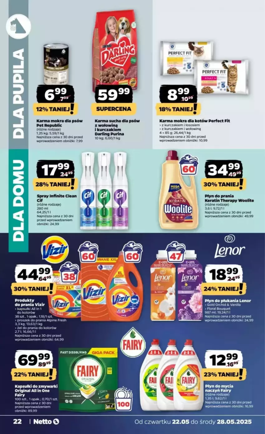 Gazetka promocyjna Netto - ważna 22.05 do 28.05.2025 - strona 15 - produkty: Cif, Fa, Gin, Karma mokra dla kotów, Kurczak, Lenor, Płyn do mycia, Płyn do płukania, Płyn do prania, Pur, Purina, Sos, Vizir, Woolite, Zmywarki