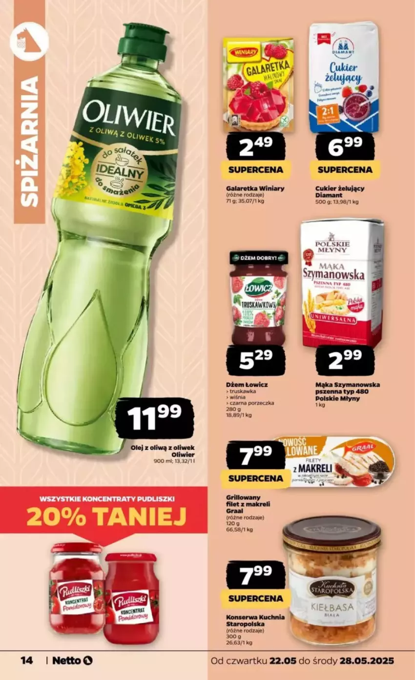 Gazetka promocyjna Netto - ważna 22.05 do 28.05.2025 - strona 6 - produkty: Cukier, Diamant, Dżem, Filet z makreli, Gala, Galaretka, Gra, Graal, Grill, Mąka, Olej, Polskie Młyny