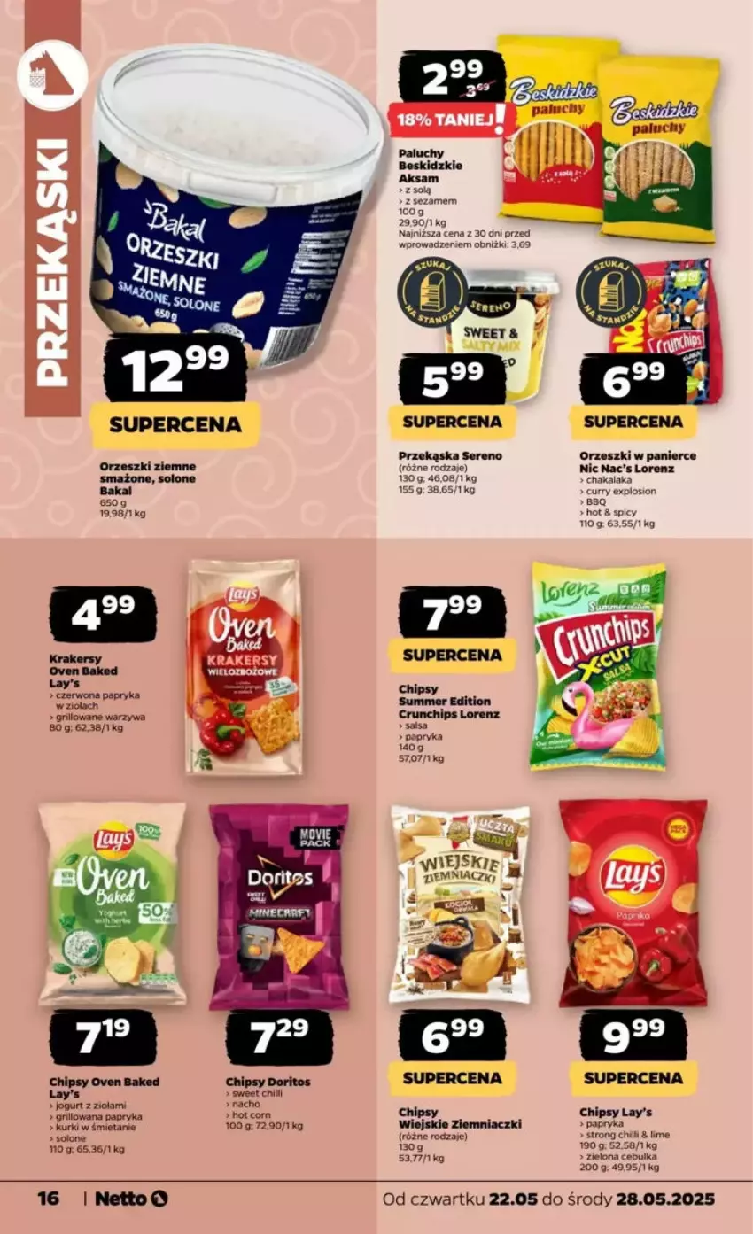 Gazetka promocyjna Netto - ważna 22.05 do 28.05.2025 - strona 8 - produkty: Chipsy, Crunchips, Krakersy, Lorenz, Orzeszki, Orzeszki ziemne, Papryka, Salsa, Warzywa