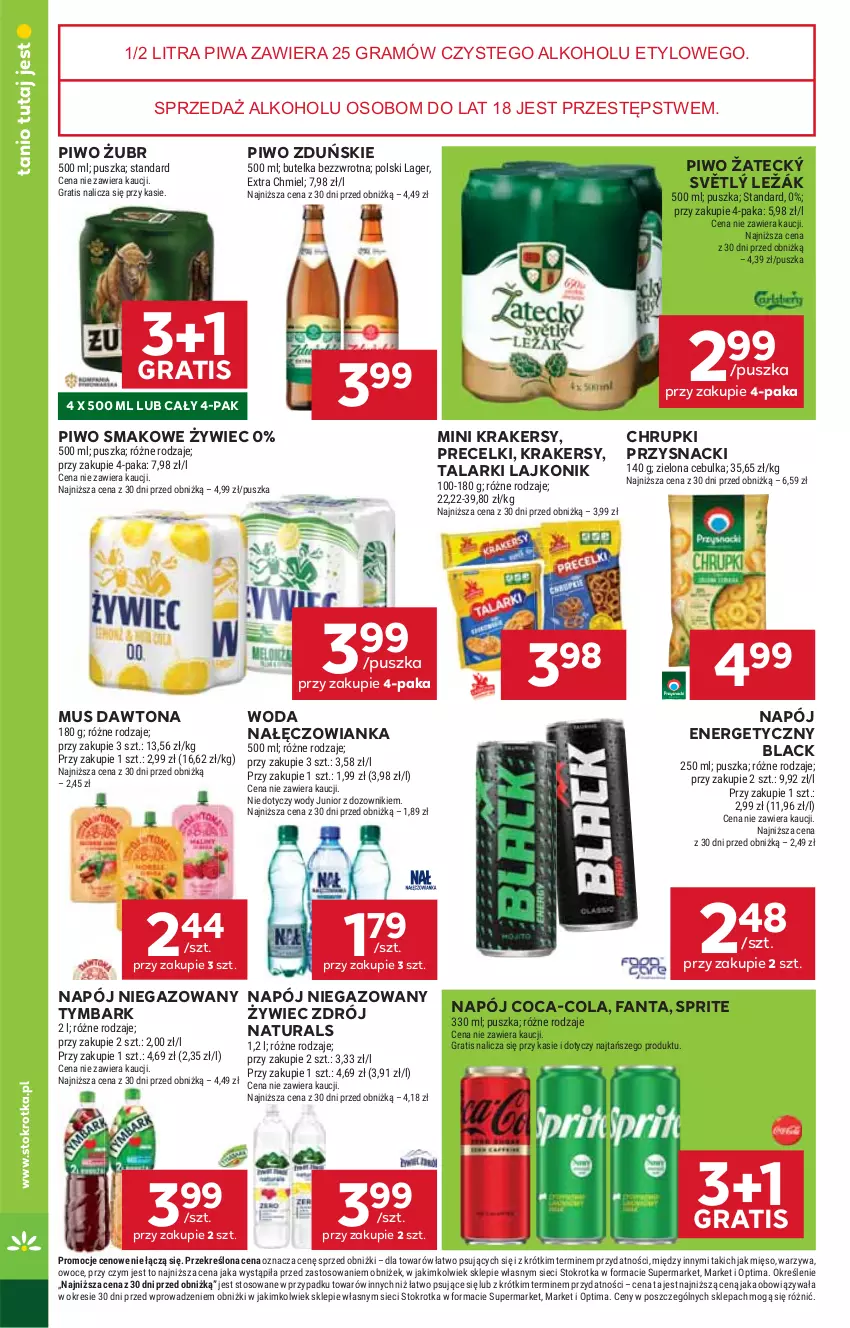 Gazetka promocyjna Stokrotka - Supermarket - ważna 29.10 do 04.11.2026 - strona 48 - produkty: Chrupki, Coca-Cola, Dawtona, Dozownik, Fa, Fanta, Gra, Krakersy, Lack, Lajkonik, Mięso, Mus, Nałęczowianka, Napój, Napój energetyczny, Napój niegazowany, Optima, Owoce, Piwa, Piwo, Precelki, Przysnacki, Sprite, Tymbark, Warzywa, Woda