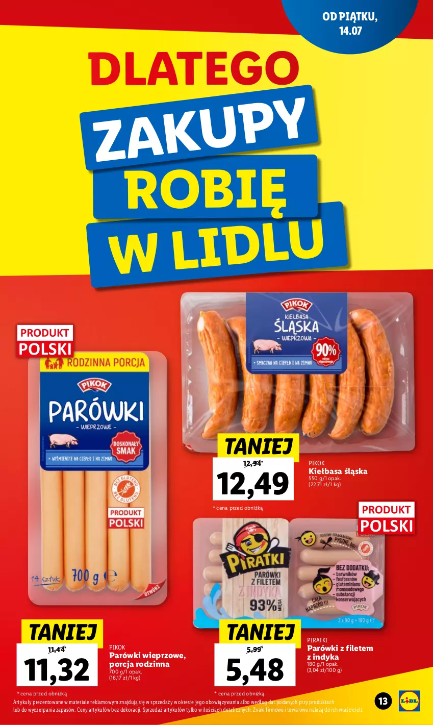 Gazetka promocyjna Lidl - GAZETKA - ważna 14.07 do 23.07.2023 - strona 13 - produkty: Kiełbasa, Kiełbasa śląska, Parówki, PIKOK, Por