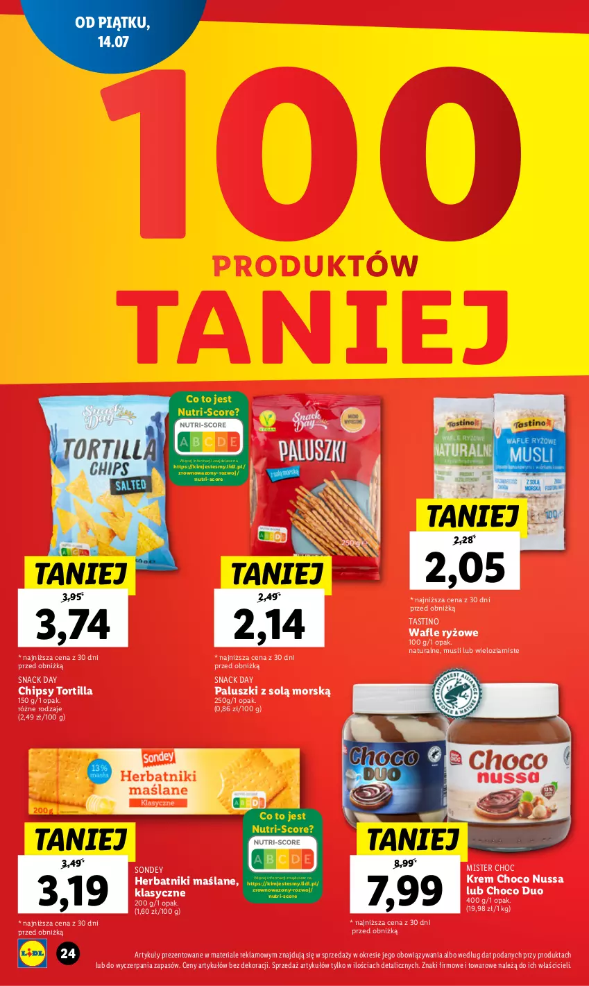 Gazetka promocyjna Lidl - GAZETKA - ważna 14.07 do 23.07.2023 - strona 24 - produkty: Chipsy, Herbatniki, Mus, Ryż, Tortilla, Wafle, Wazon