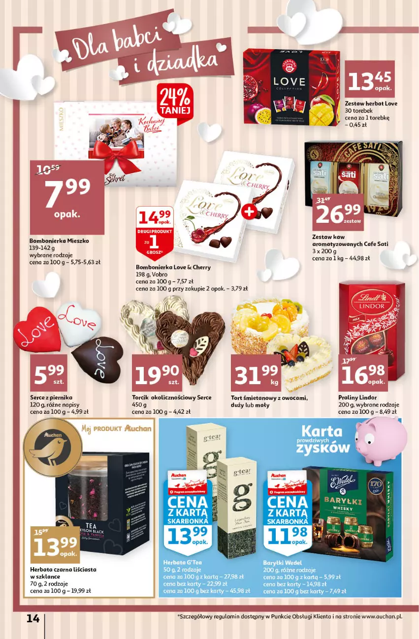 Gazetka promocyjna Auchan - Maxi Paki Niskie Ceny Hipermarkety - ważna 13.01 do 19.01.2022 - strona 14 - produkty: Herbata, Herbata czarna, Lindor, Piernik, Praliny, Sati, Ser, Tort śmietanowy