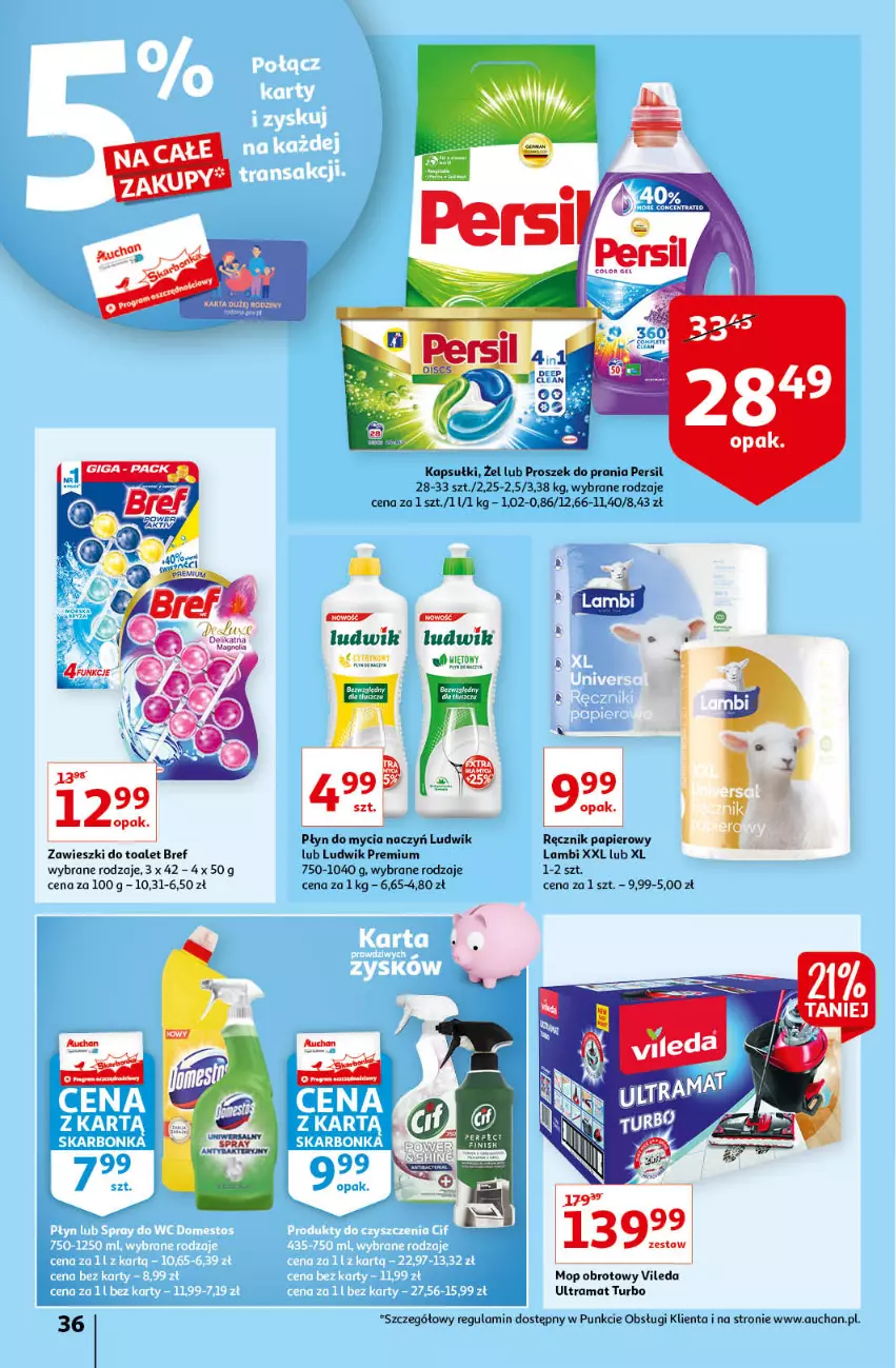 Gazetka promocyjna Auchan - Maxi Paki Niskie Ceny Hipermarkety - ważna 13.01 do 19.01.2022 - strona 36 - produkty: Bref, Ludwik, Mop, Papier, Persil, Płyn do mycia, Proszek do prania, Rama, Ręcznik, Vileda, Zawieszki