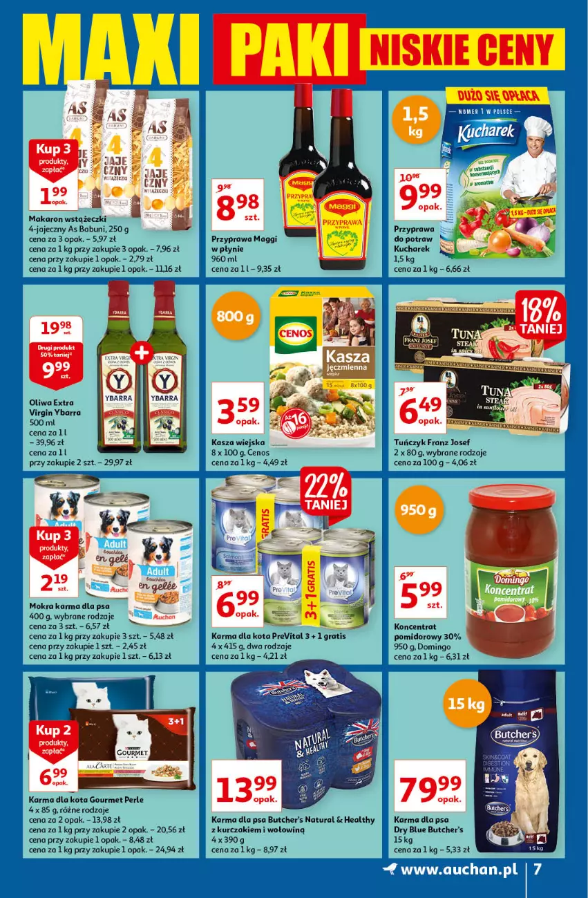 Gazetka promocyjna Auchan - Maxi Paki Niskie Ceny Hipermarkety - ważna 13.01 do 19.01.2022 - strona 7 - produkty: Babuni, Butcher's, Cenos, Gin, Gra, Kasza, Kucharek, Kurczak, Maggi, Makaron, Mokra karma, Ser, Tuńczyk