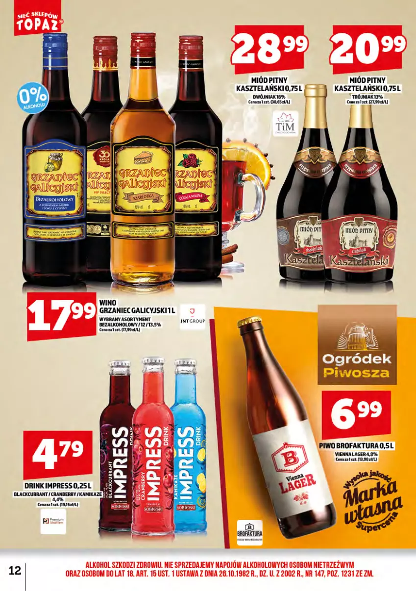 Gazetka promocyjna Topaz - Gazetka - ważna 01.02 do 28.02.2025 - strona 13 - produkty: Fa, Grzaniec Galicyjski, Miód, Miód pitny, Piwo, Wino