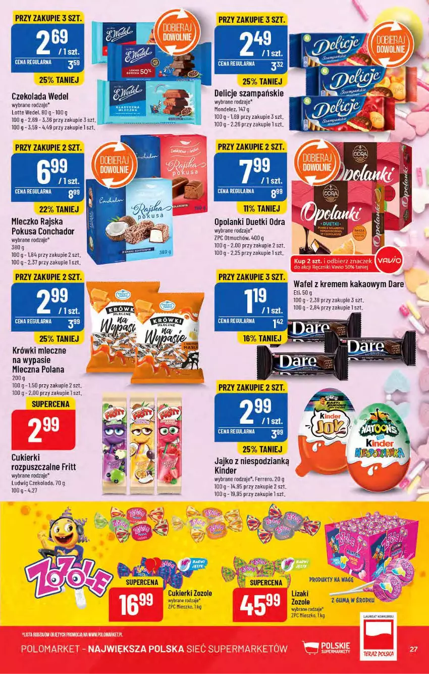 Gazetka promocyjna PoloMarket - Gazetka pomocyjna - ważna 13.07 do 19.07.2022 - strona 27 - produkty: Cukier, Cukierki, Czekolada, Delicje, Ferrero, Kakao, Kinder, Krówki mleczne, LANA, Lanki, Lizaki, Mleczko