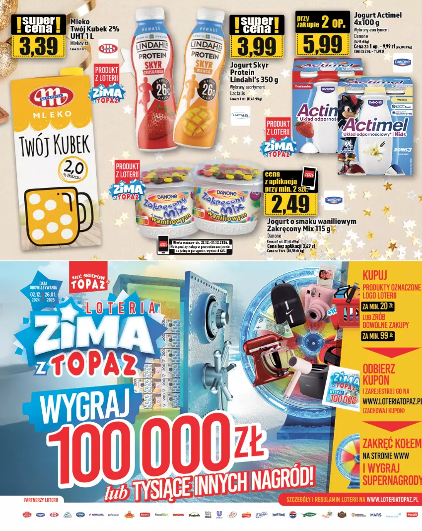 Gazetka promocyjna Topaz - Gazetka - ważna 27.12 do 31.12.2024 - strona 17 - produkty: Actimel, Danone, Jogurt, Kubek, Mleko, Mlekovita