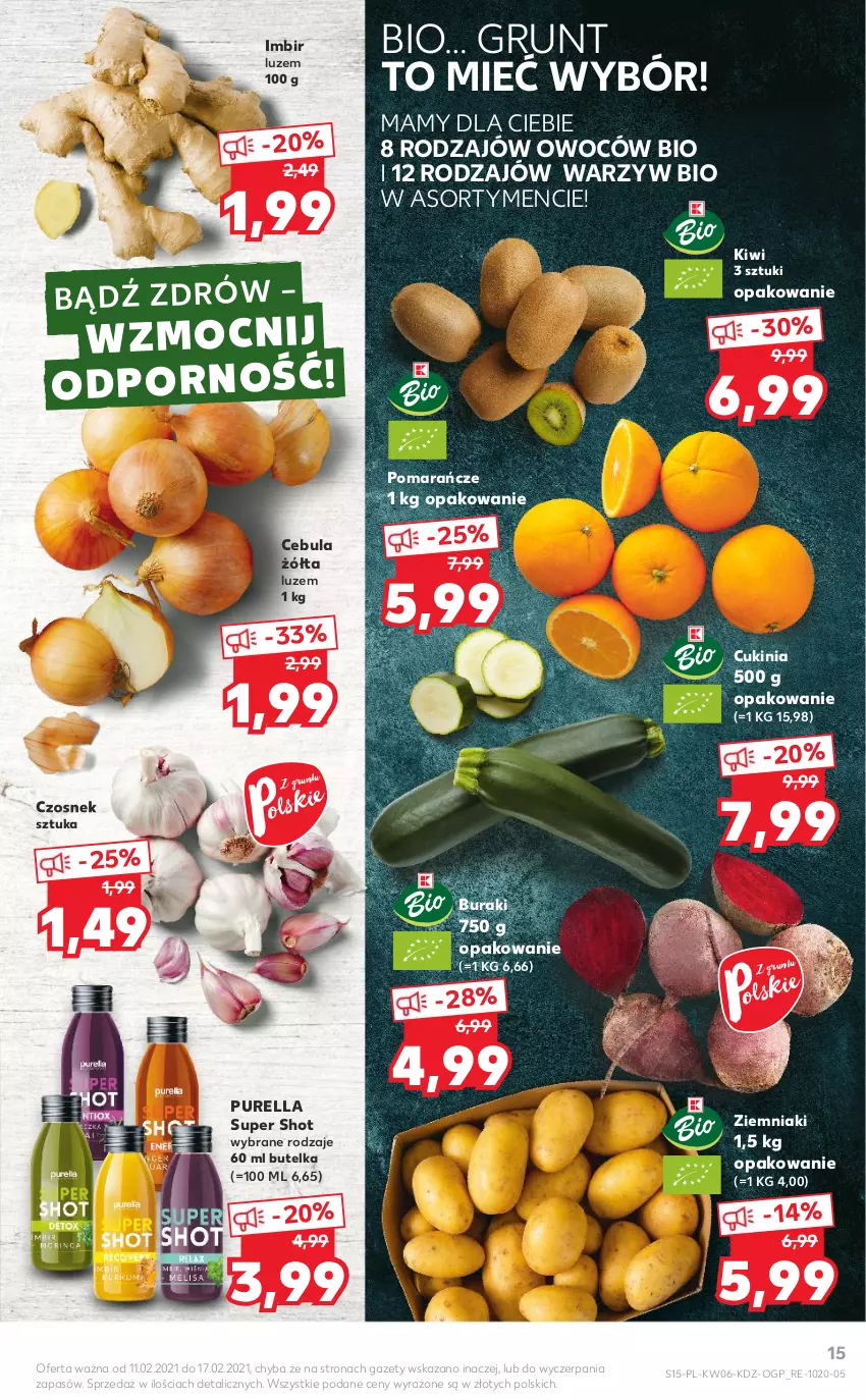 Gazetka promocyjna Kaufland - OFERTA TYGODNIA - ważna 11.02 do 17.02.2021 - strona 15 - produkty: Buraki, Cebula, Czosnek, Grunt, Imbir, Kiwi, Pomarańcze, Pur, Ziemniaki