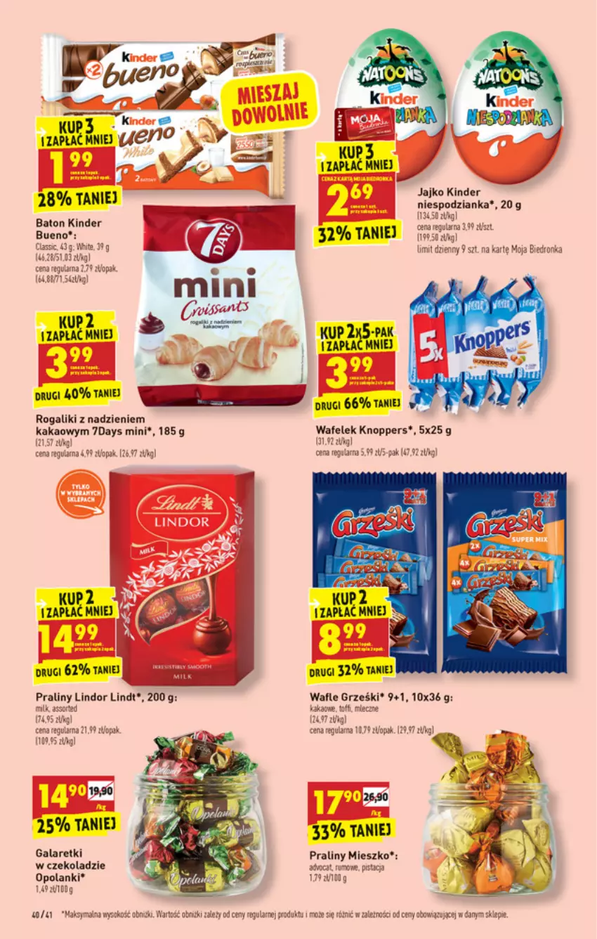 Gazetka promocyjna Biedronka - W tym tygodniu - ważna 15.11 do 20.11.2021 - strona 40 - produkty: Baton, Fa, Gala, Galaretki, Grześki, Kakao, Kinder, Kinder Bueno, Knoppers, Lanki, Lindor, Lindt, Praliny, Rogal, Wafelek, Wafle