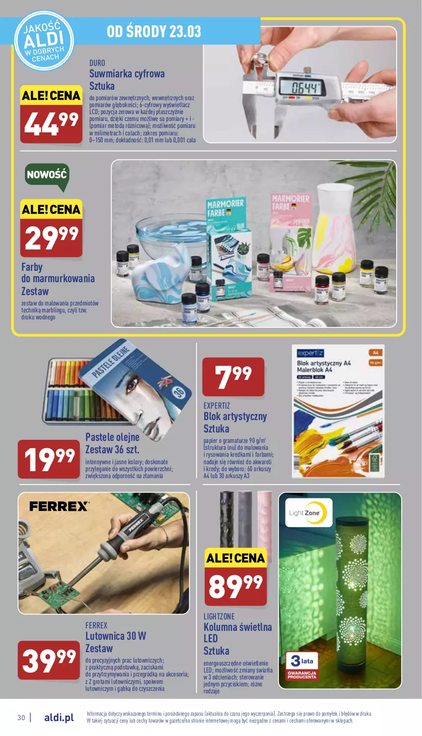 Gazetka promocyjna Aldi - Pełny katalog - ważna 21.03 do 26.03.2022 - strona 30 - produkty: Fa, Gra, Kredka, Miarka, Olej, Papier, Pastele olejne, Płaszcz, Por, Rama, Zestaw do malowania