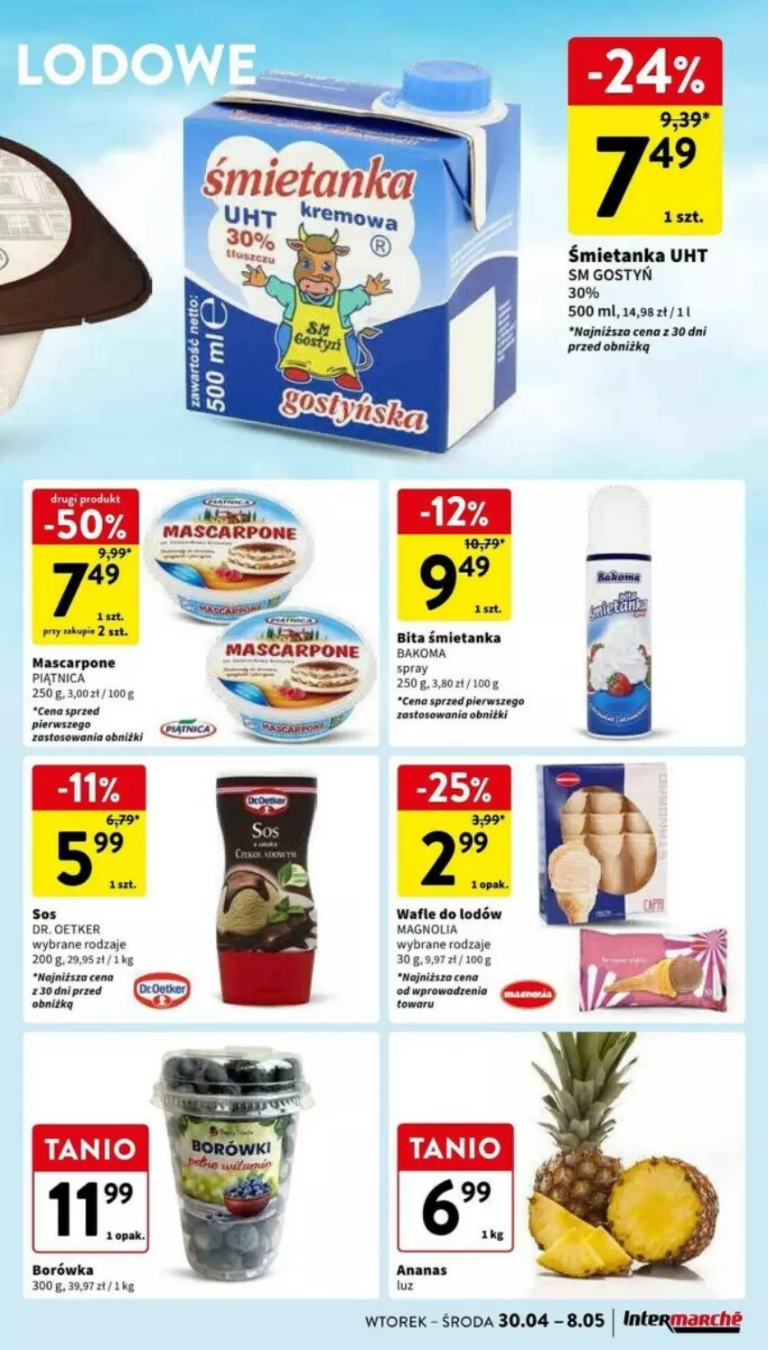 Gazetka promocyjna Intermarche - ważna 30.04 do 08.05.2024 - strona 13 - produkty: Ananas, Bakoma, Borówka, Mascarpone, Piątnica, Sos, Wafle, Wafle do lodów