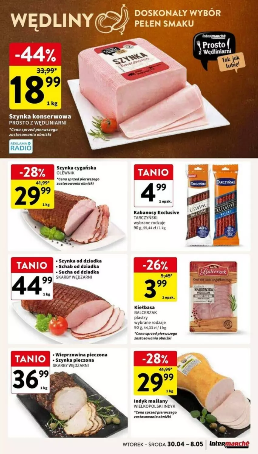 Gazetka promocyjna Intermarche - ważna 30.04 do 08.05.2024 - strona 19 - produkty: Kabanos, Kiełbasa, Piec, Ser, Szynka, Szynka cygańska, Szynka konserwowa, Tarczyński, Wieprzowina