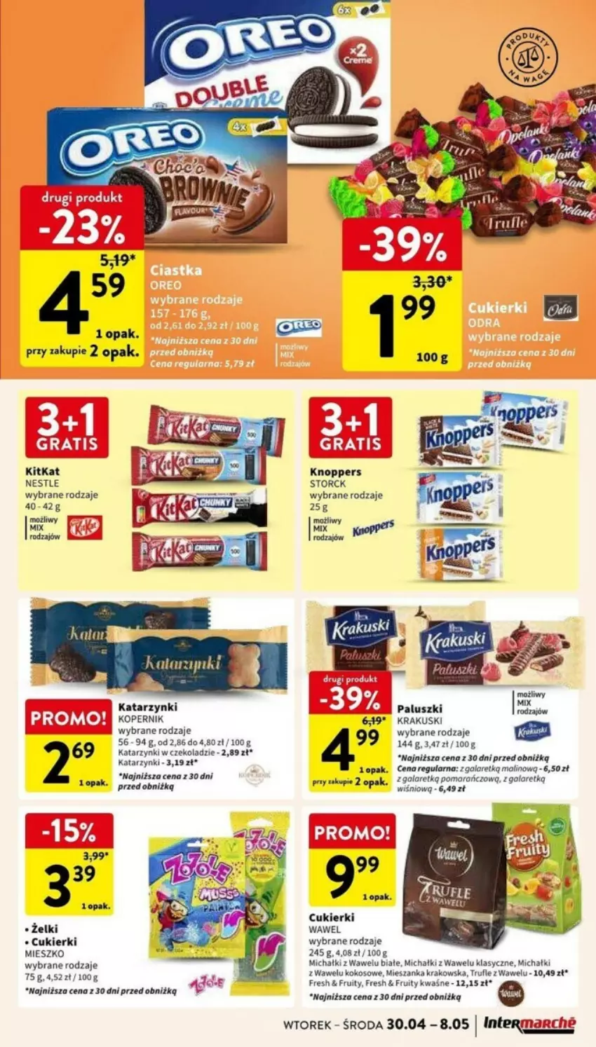 Gazetka promocyjna Intermarche - ważna 30.04 do 08.05.2024 - strona 28 - produkty: Cukier, Cukierki, Gala, Knoppers, Kokos, Krakus, Krakuski, Michałki, Wawel