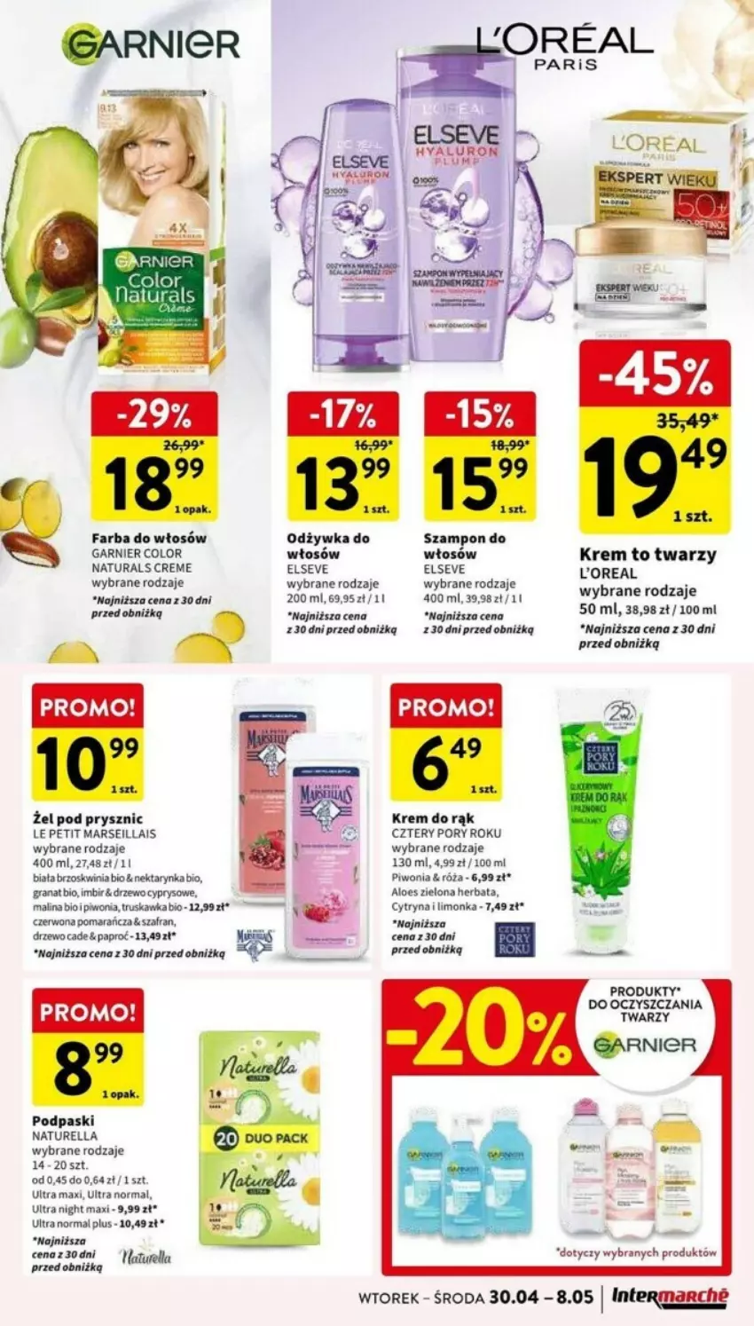 Gazetka promocyjna Intermarche - ważna 30.04 do 08.05.2024 - strona 32 - produkty: Elseve, Fa, Farba do włosów, Garnier, Gra, Granat, Herbata, Imbir, Krem do rąk, Limonka, Mars, Naturell, Naturella, Nektar, Nektarynka, Odżywka, Piwa, Podpaski, Por, Róża, Szafran, Szampon