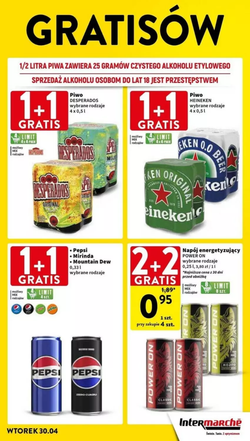 Gazetka promocyjna Intermarche - ważna 30.04 do 08.05.2024 - strona 34 - produkty: Desperados, Gra, Heineken, Mirinda, Napój, Pepsi, Piwa, Piwo