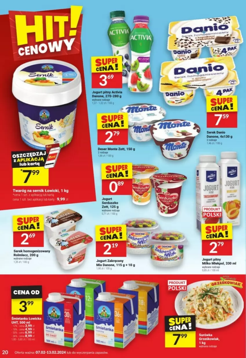 Gazetka promocyjna Twoj Market - ważna 07.02 do 13.02.2024 - strona 13 - produkty: Jogurt, Jogurt pitny, Miecz, Ser, Serek, Serek homogenizowany