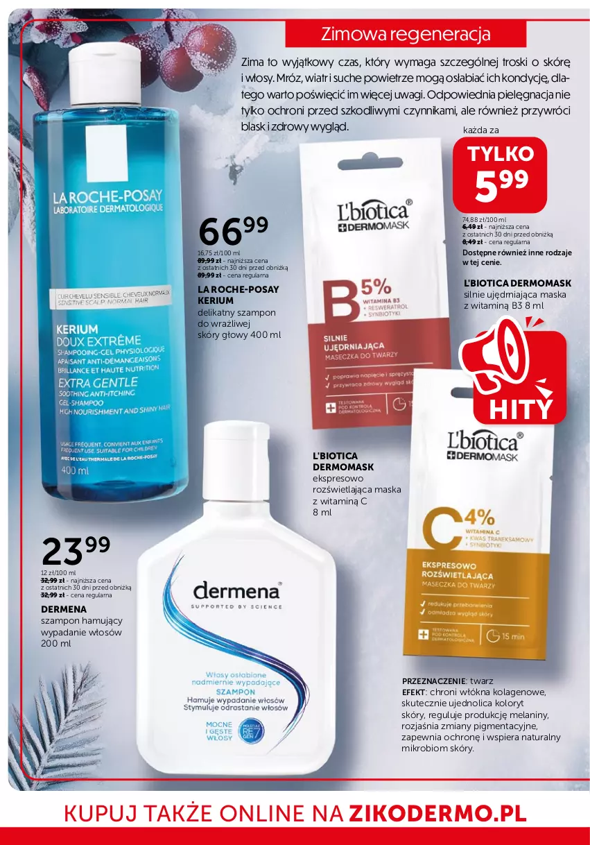 Gazetka promocyjna Ziko - Gazetka Ziko Dermo - ważna 23.01 do 05.02.2025 - strona 2 - produkty: Dermena, Kolagen, L'Biotica, La Roche-Posay, Maska, Szampon, Wagi