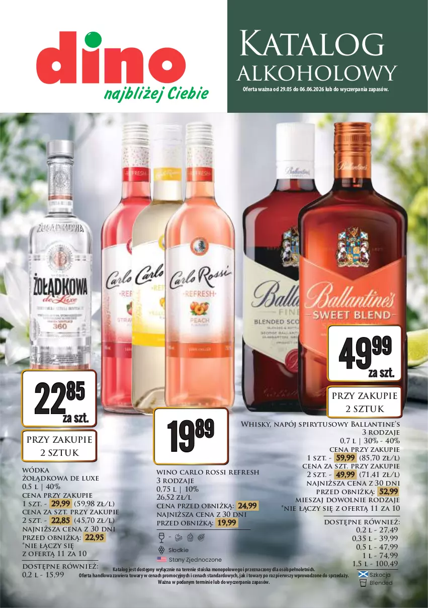 Gazetka promocyjna Dino - Katalog alkoholowy / maj-czerwiec 2026 - ważna 29.05 do 06.06.2026 - strona 1 - produkty: Carlo Rossi, Koc, Napój, Whisky, Wino, Wódka