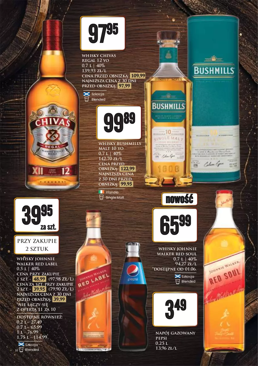 Gazetka promocyjna Dino - Katalog alkoholowy / maj-czerwiec 2026 - ważna 29.05 do 06.06.2026 - strona 10 - produkty: Bushmills, Johnnie Walker, Koc, Napój, Napój gazowany, Pepsi, Whisky