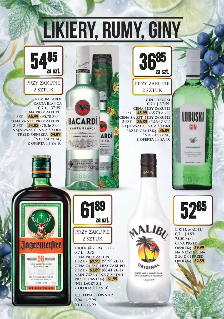 Gazetka promocyjna Dino - Katalog alkoholowy / maj-czerwiec 2026 - ważna 29.05 do 06.06.2026 - strona 15 - produkty: Bacardi, Gin, Likier, Malibu, Rum