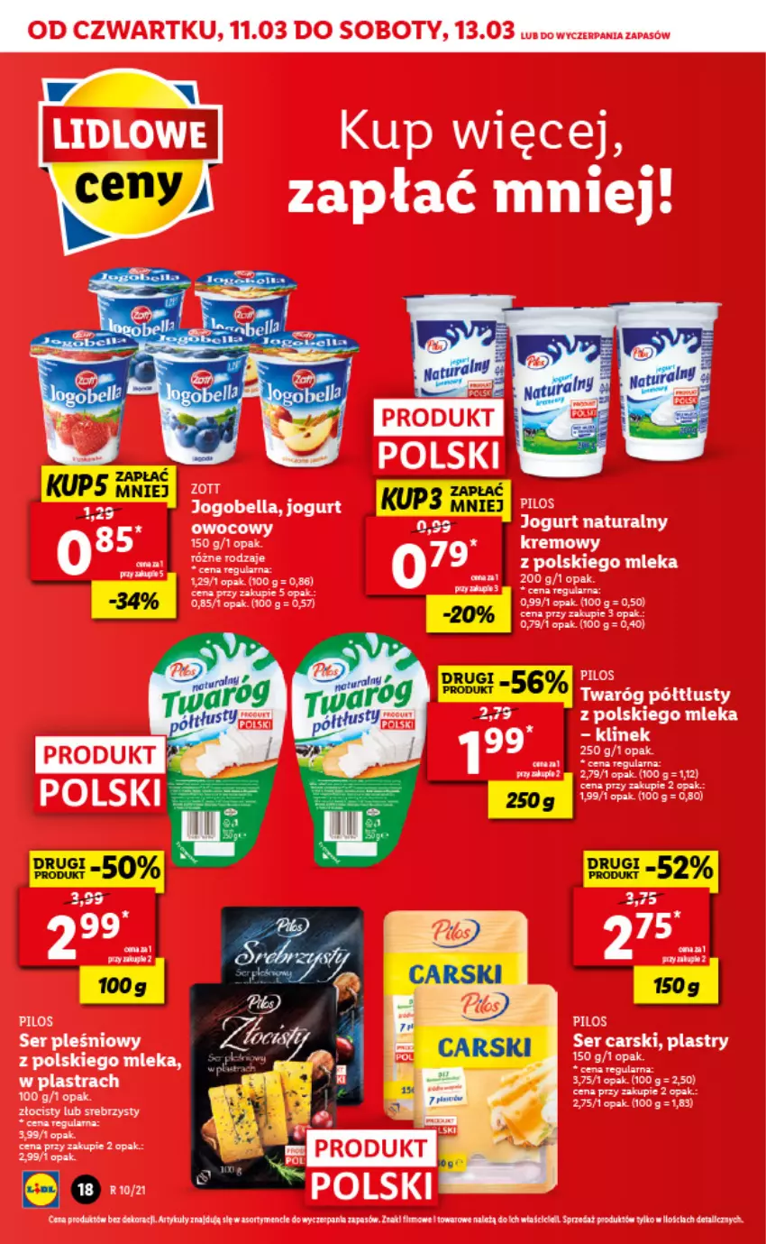 Gazetka promocyjna Lidl - GAZETKA - ważna 11.03 do 13.03.2021 - strona 18 - produkty: Bell, Bella, Gala, Jogobella, Jogurt, Jogurt naturalny, Pilos, Ser, Ser pleśniowy