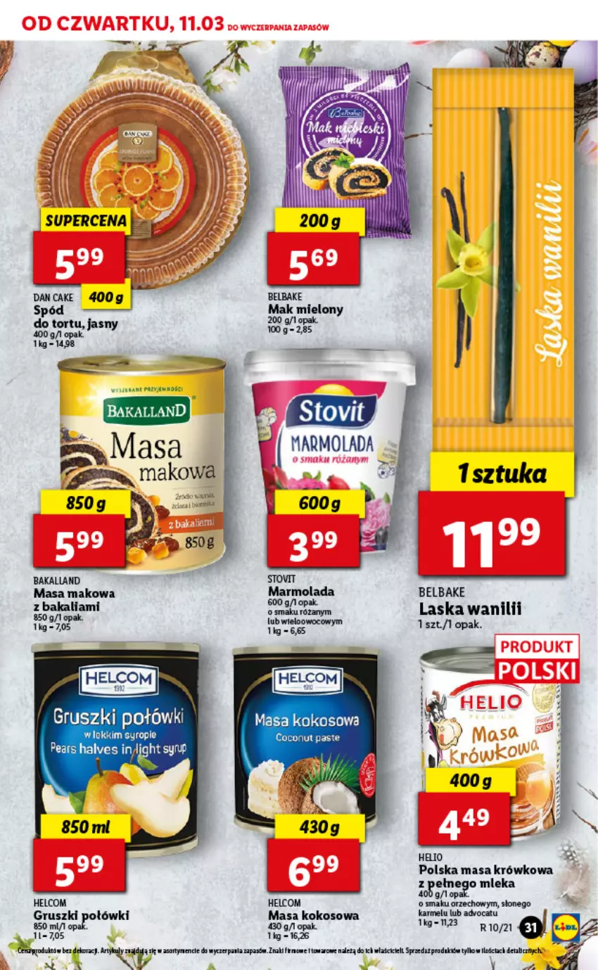 Gazetka promocyjna Lidl - GAZETKA - ważna 11.03 do 13.03.2021 - strona 31 - produkty: Bakalland, Dan Cake, Fa, Gruszki, HELCOM, Kokos, Mak mielony, Masa krówkowa, Mola, Syrop