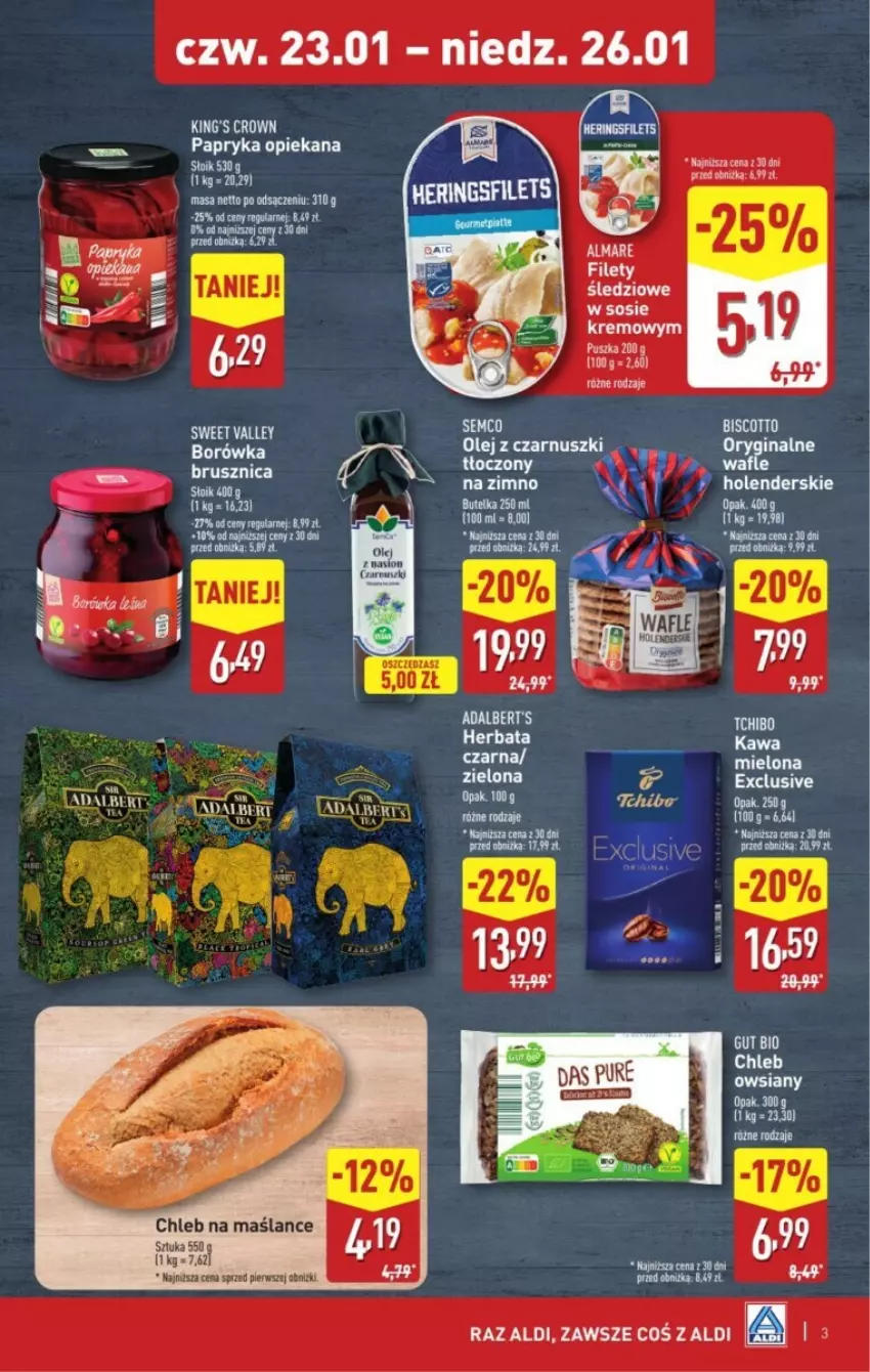 Gazetka promocyjna Aldi - ważna 23.01 do 29.01.2025 - strona 3 - produkty: Chleb, Kawa, Kawa mielona, Papryka, Por, Sos, Tchibo