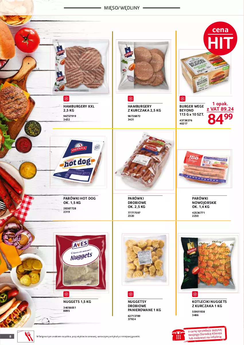 Gazetka promocyjna Selgros - Oferta gastronomiczna - ważna 25.03 do 05.04.2021 - strona 8 - produkty: Burger, Hamburger, Hot dog, Kurczak, LG, Mięso, Nuggets z kurczaka, Parówki, Parówki hot dog