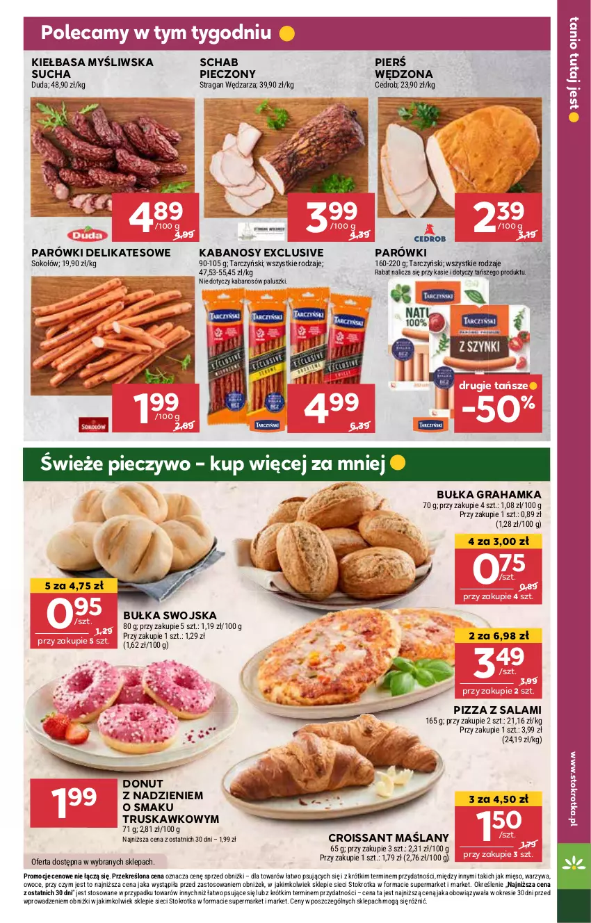 Gazetka promocyjna Stokrotka - Supermarket - ważna 13.02 do 19.02.2025 - strona 19 - produkty: Bułka, Bułka grahamka, Croissant, Donut, Gra, Kabanos, Kiełbasa, Parówki, Piec, Pieczywo, Pizza, Salami, Schab pieczony