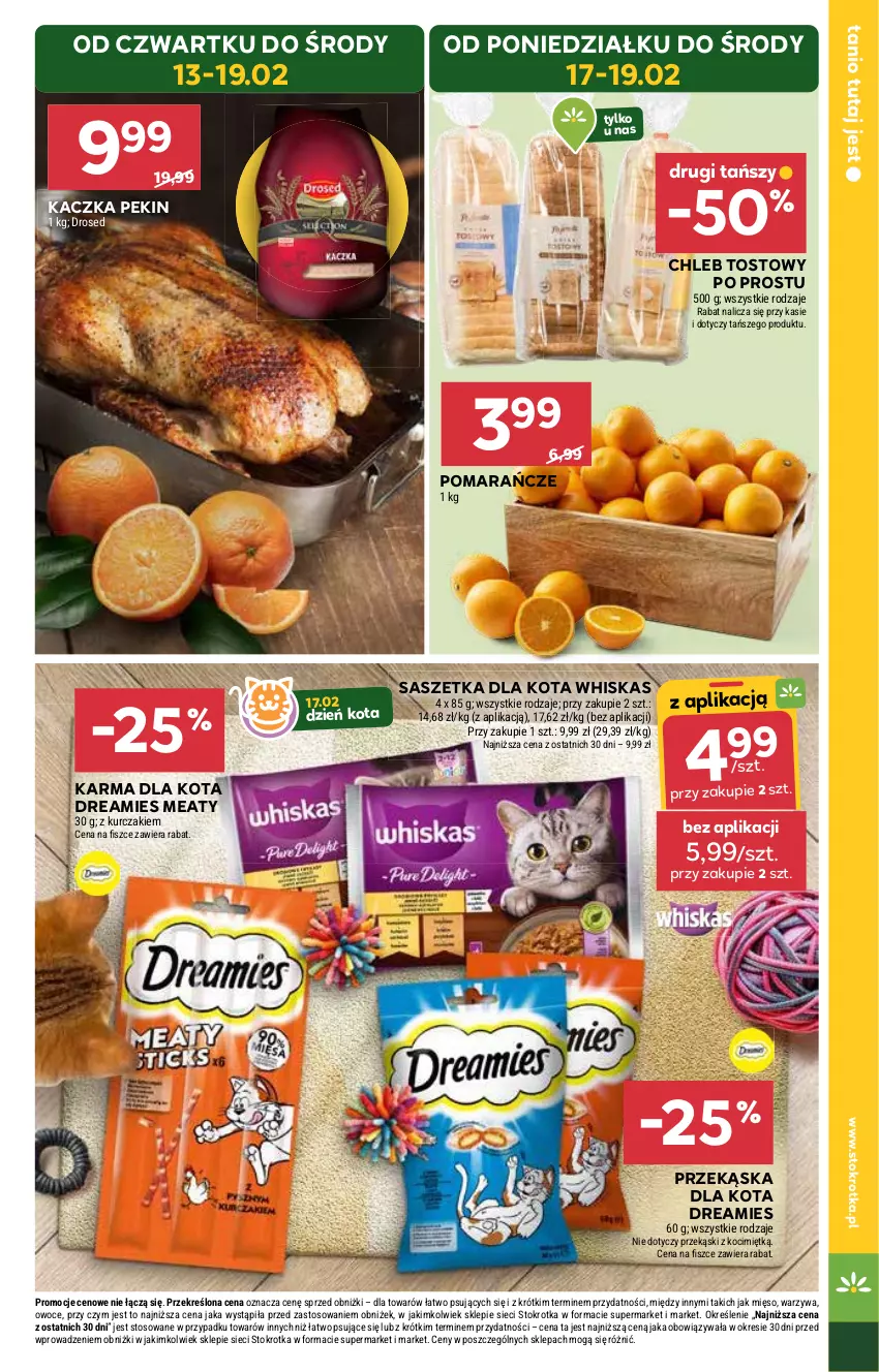 Gazetka promocyjna Stokrotka - Supermarket - ważna 13.02 do 19.02.2025 - strona 5 - produkty: Chleb, Chleb tostowy, Kaczka, Koc, Kurczak, Pomarańcze, Whiskas