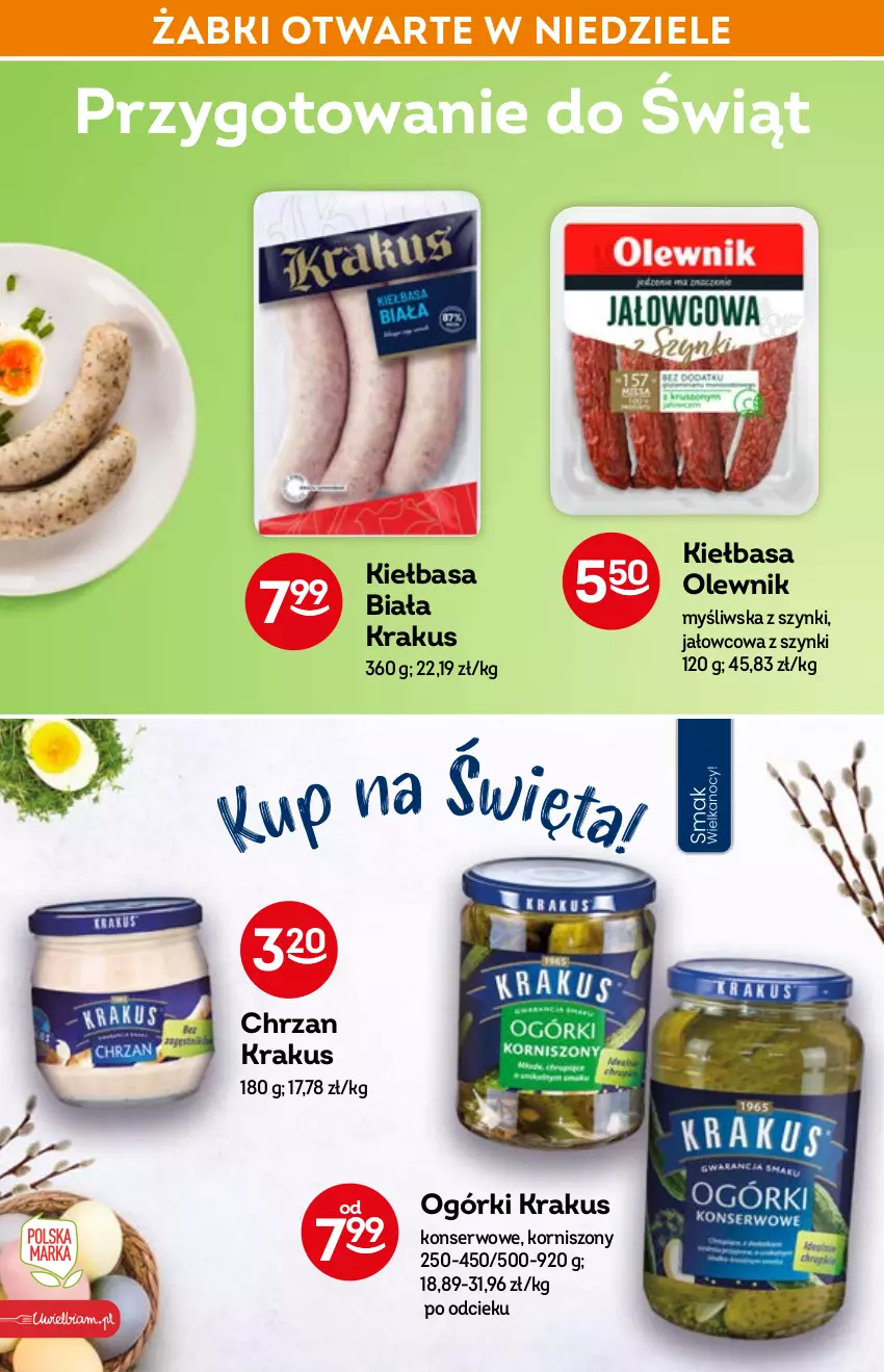 Gazetka promocyjna Żabka - ważna 06.04 do 14.04.2022 - strona 42 - produkty: Chrzan, Kiełbasa, Kiełbasa biała, Korniszony, Krakus, Olewnik, Sałat, Sałatka, Sałatka warzywna, Ser