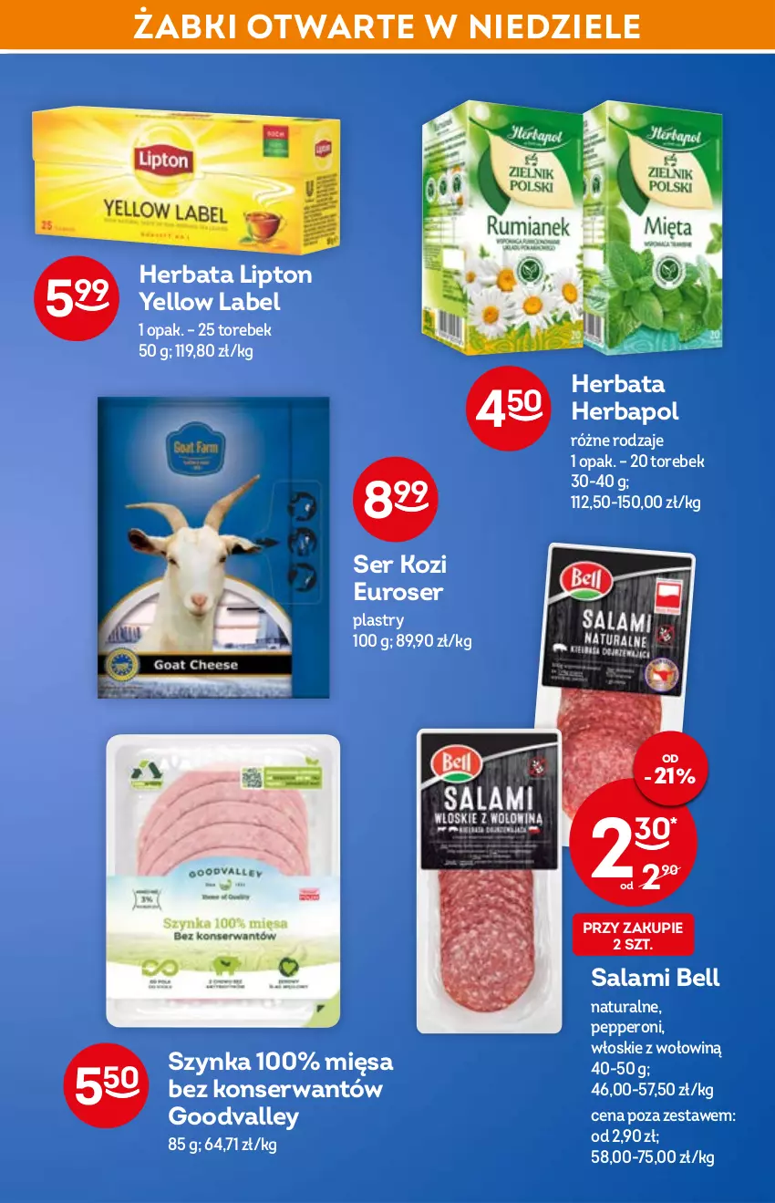 Gazetka promocyjna Żabka - ważna 06.04 do 14.04.2022 - strona 49 - produkty: Bell, Herbapol, Herbata, Lipton, Salami, Ser, Ser kozi, Szynka