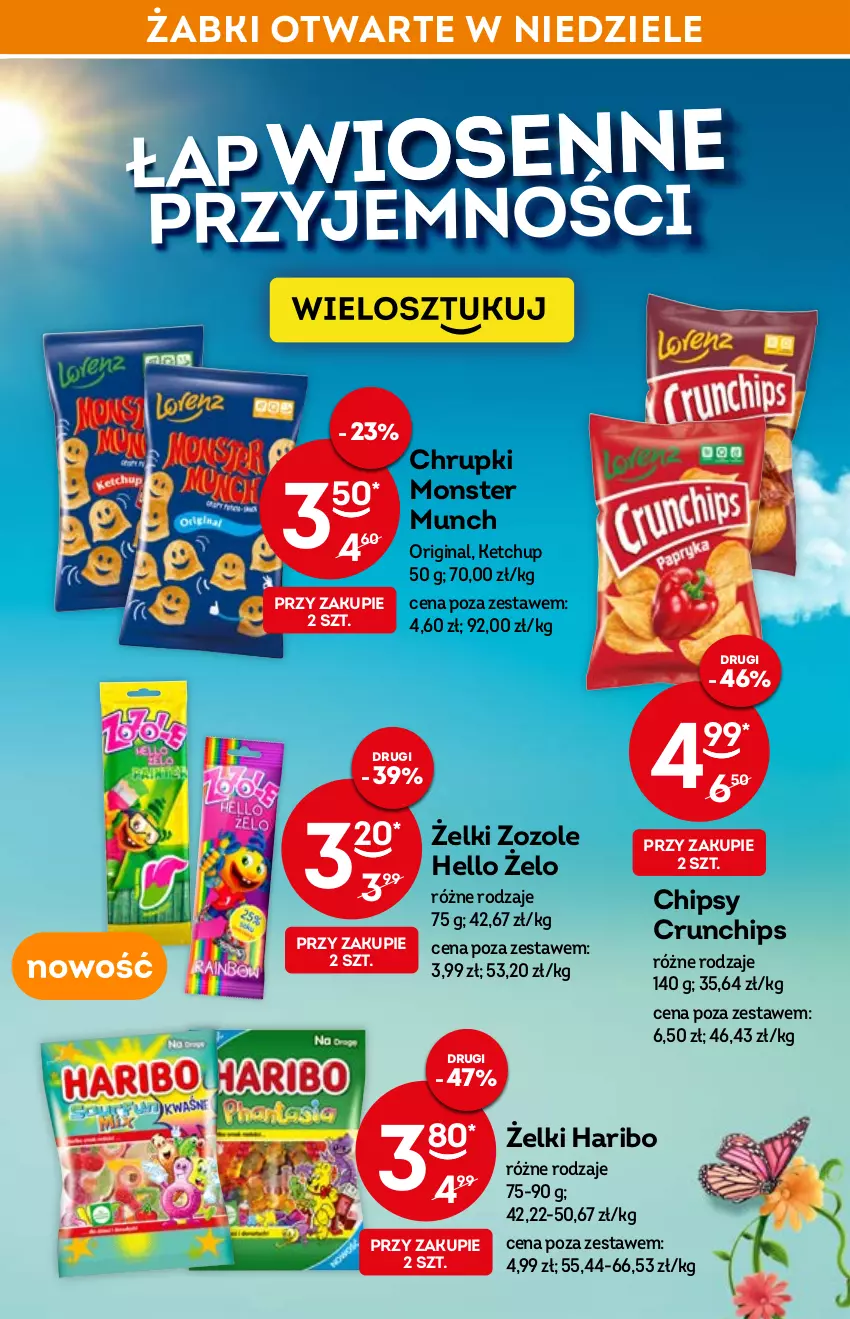 Gazetka promocyjna Żabka - ważna 06.04 do 14.04.2022 - strona 9 - produkty: Chipsy, Chrupki, Crunchips, Gin, Haribo, Ketchup, Monster Munch