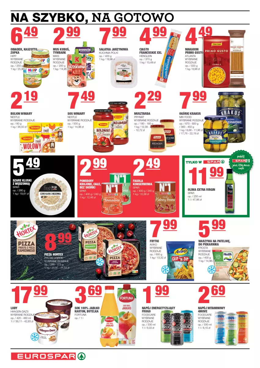 Gazetka promocyjna Spar - EuroSpar - ważna 14.01 do 24.01.2024 - strona 6 - produkty: Ananas, Bulion, Fortuna, Frosta, Frytki, Gin, Gra, HiPP, Hortex, Krakus, Kubuś, Kuchnia, Lion, Lody, Makaron, Mus, Musztarda, Napój, Oliwa, Piec, Piekarnik, Pizza, Prymat, Rosół, Sałat, Sałatka, Sok, Sos, Spaghetti, Tymbark, Warzywa, Winiary, Zott