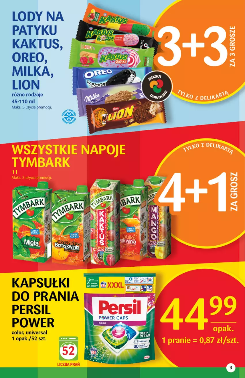 Gazetka promocyjna Delikatesy Centrum - Gazetka DC15 - ważna 19.04 do 27.04.2022 - strona 3 - produkty: Kaktus, Lion, Lody, Milka, Oreo, Persil