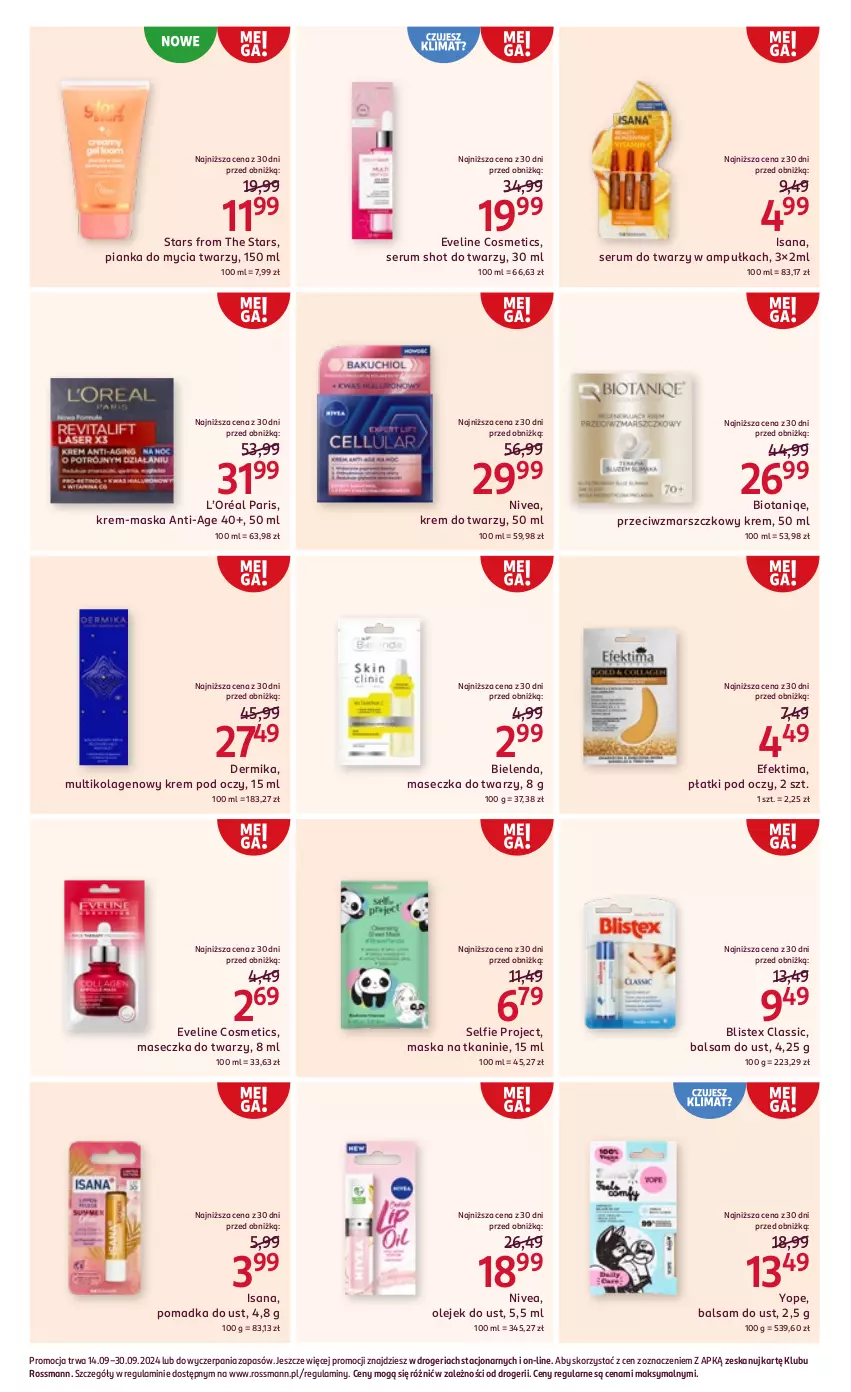 Gazetka promocyjna Rossmann - 14 września - ważna 14.09 do 30.09.2024 - strona 10 - produkty: Balsam do ust, Bielenda, Dermika, Eveline, Isana, Kolagen, Krem do twarzy, Krem pod oczy, L’Oréal, Mars, Maska, Nivea, Olej, Pianka do mycia twarzy, Rum, Ser, Serum, Serum do twarzy, Yope